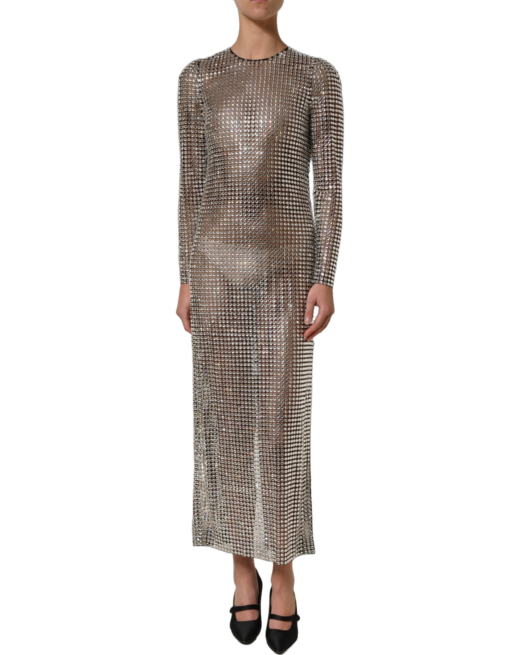 Dolce & Gabbana Beige Crystal Embellished Long Gown Dress
