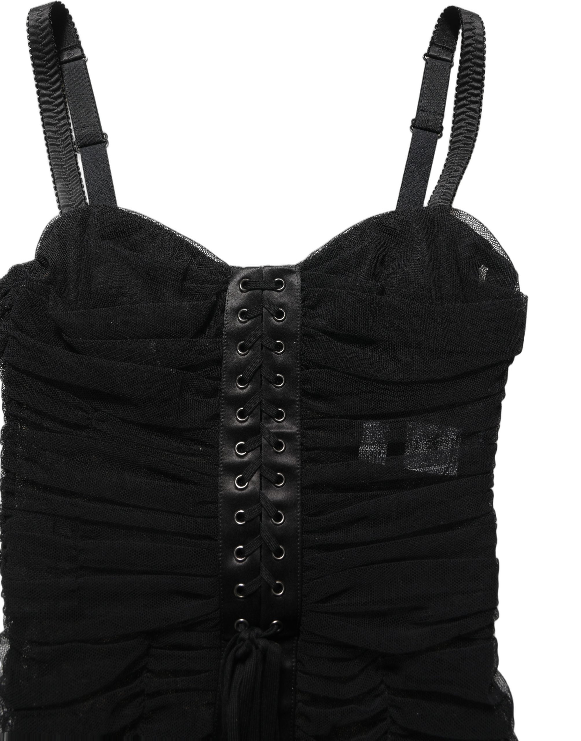 Dolce & Gabbana Sleeveless V-neck Shift Knee Length Black