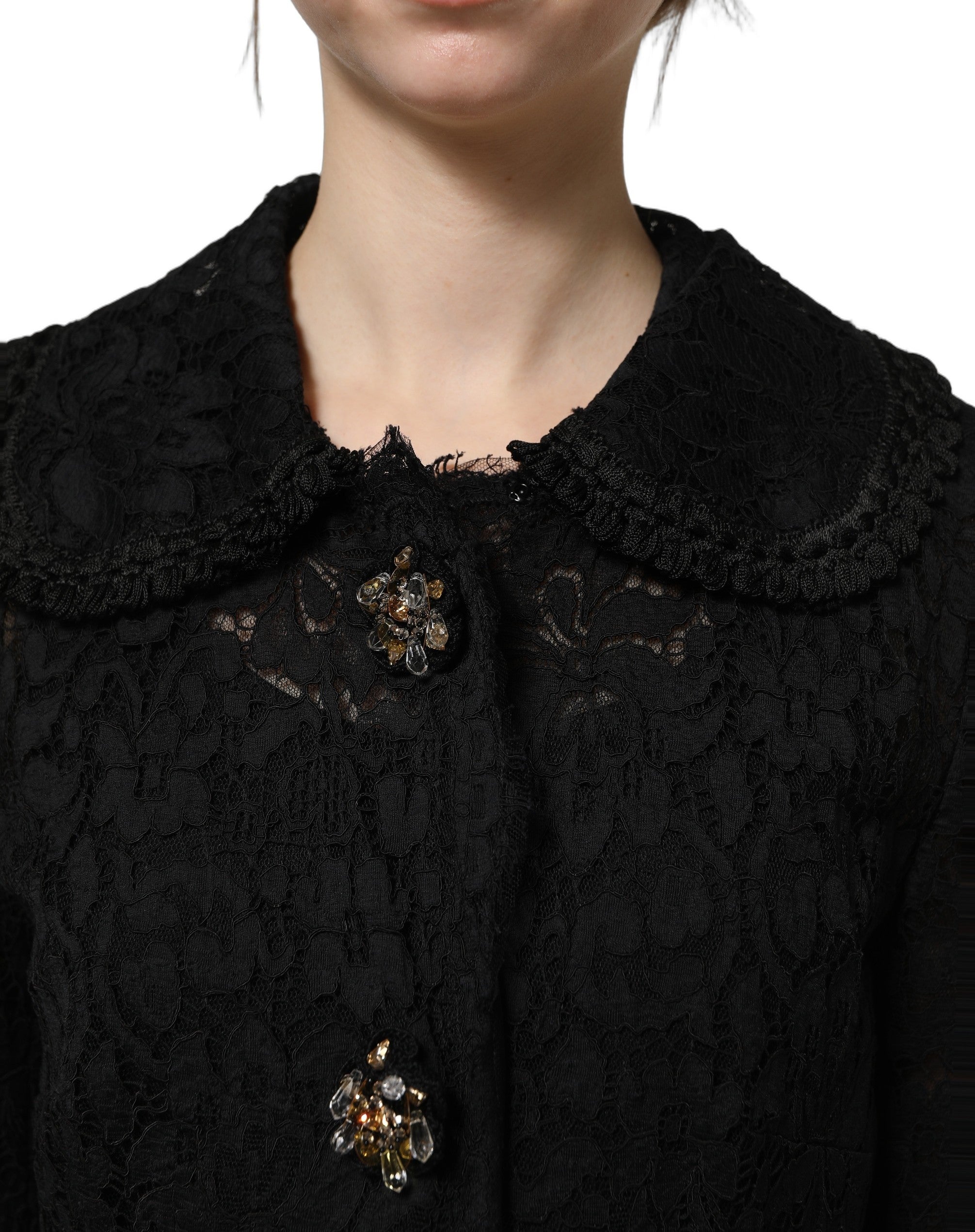 Dolce & Gabbana Black Embellished Guipure Lace Coat Jacket