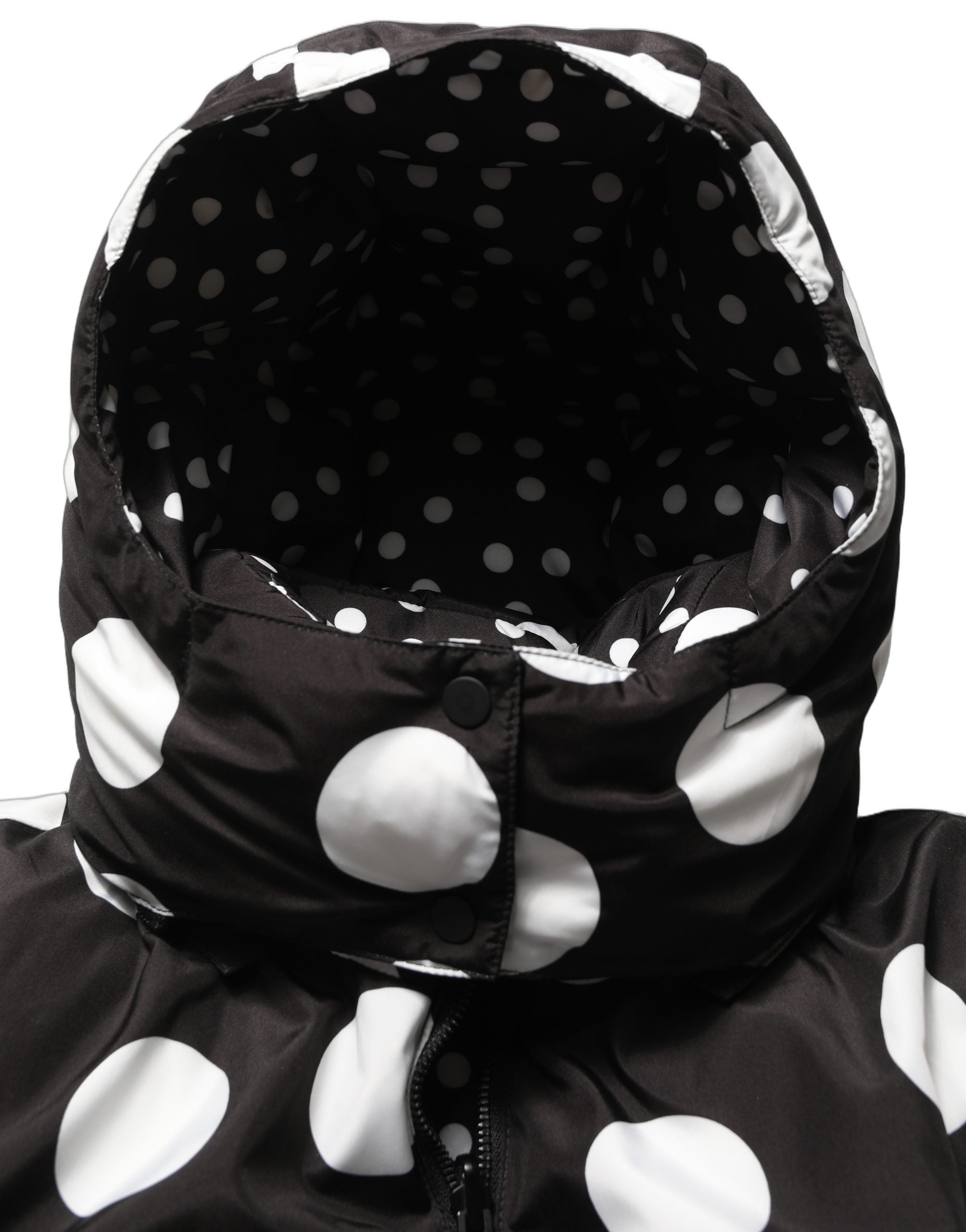 Dolce & Gabbana Black White Polka Dot Hooded Blouson Jacket
