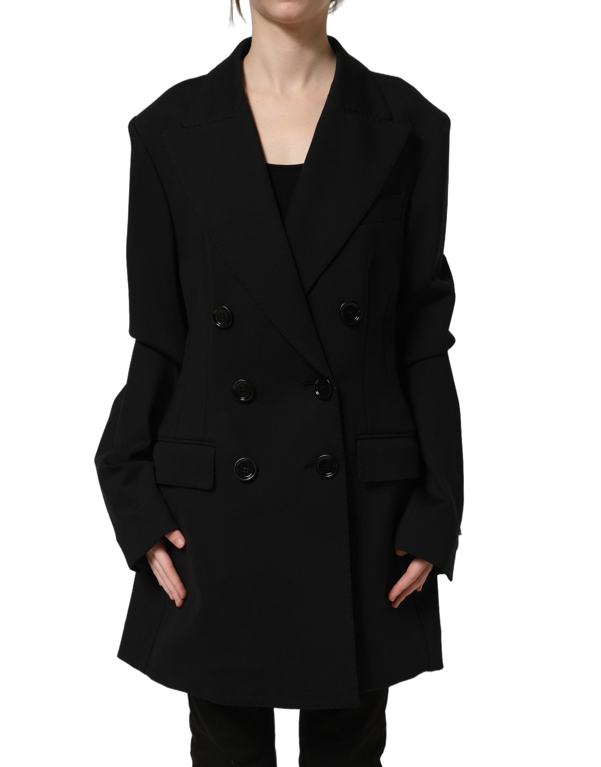 Dolce & Gabbana Black Double Breasted Crepe Blazer Jacket