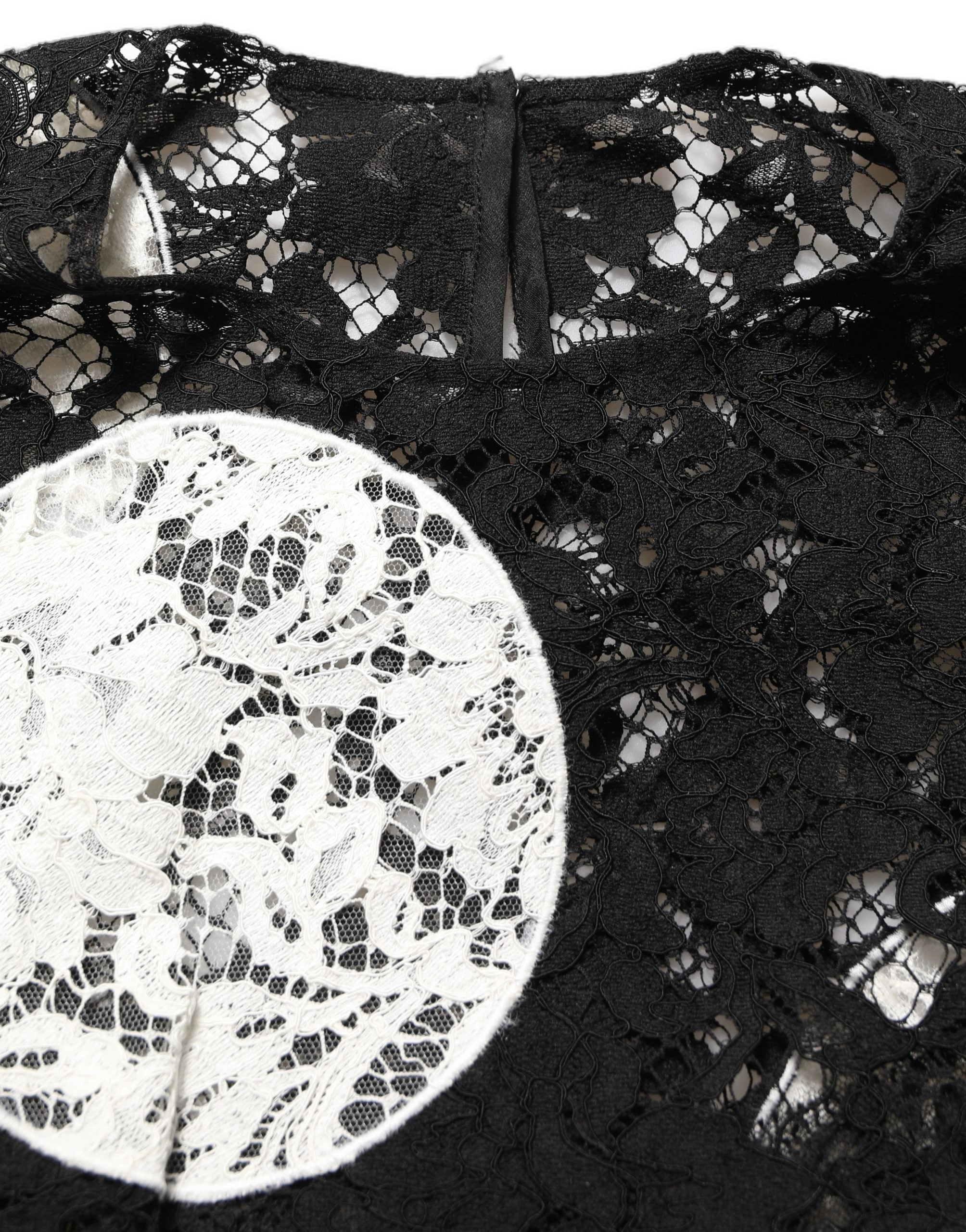 Dolce & Gabbana Black White Floral Lace Short Sleeve Blouse Top