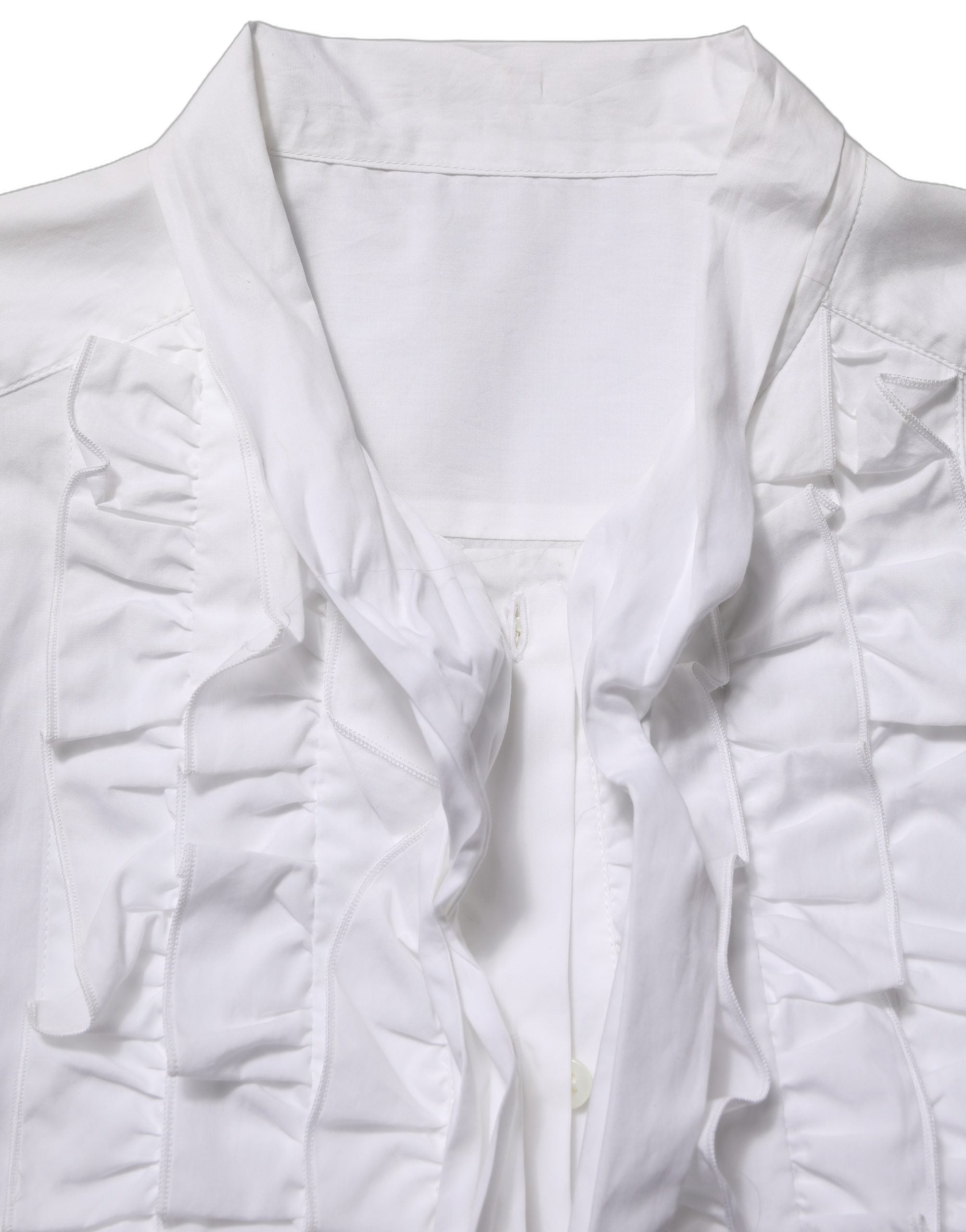 Dolce & Gabbana White Ruffled Long-Sleeved Cotton Blouse