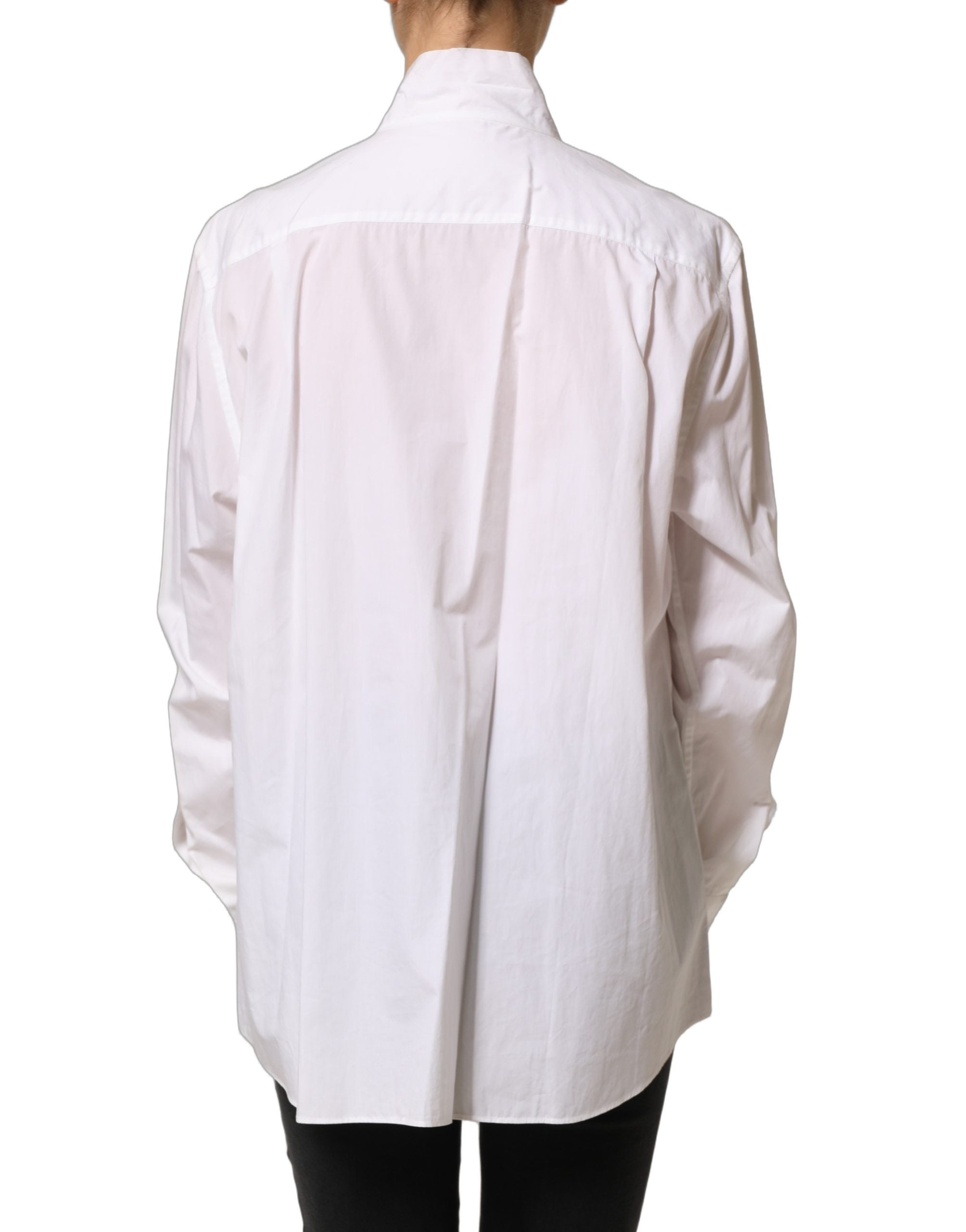 Dolce & Gabbana White Ruffled Long-Sleeved Cotton Blouse