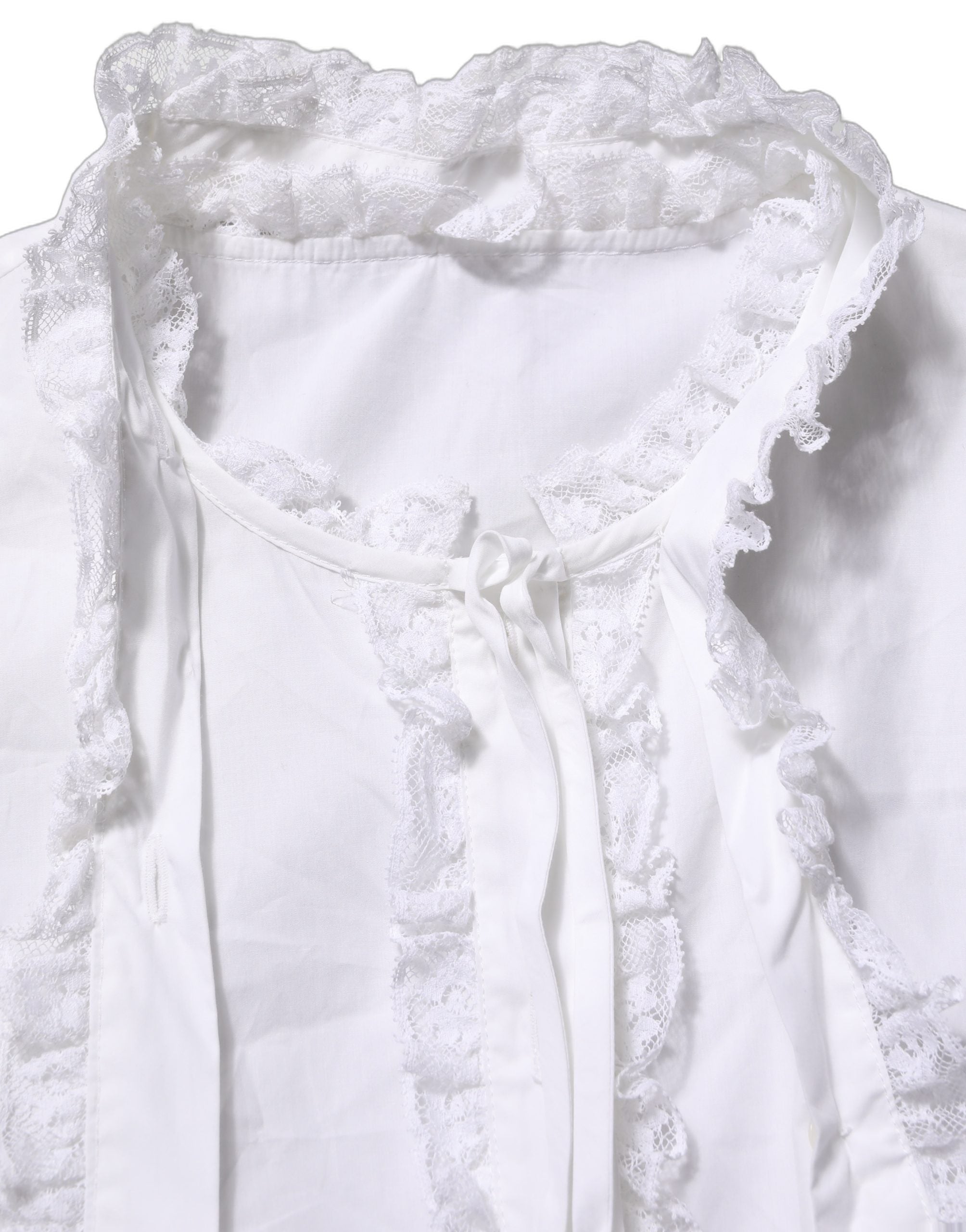 Dolce & Gabbana White Ruffled Lace Embellished Blouse Top