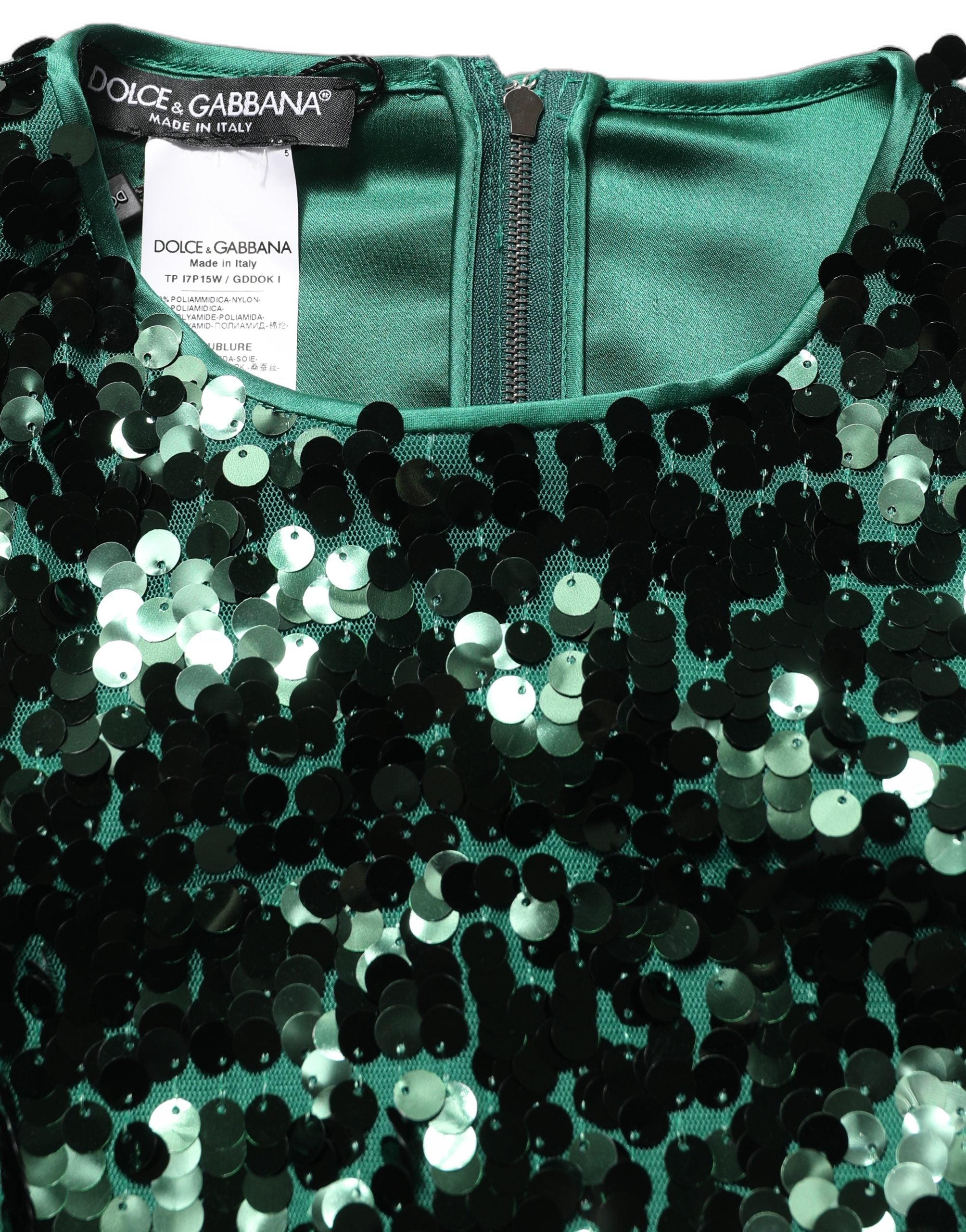 Dolce & Gabbana Green Sequin Long-Sleeved Cropped Blouse