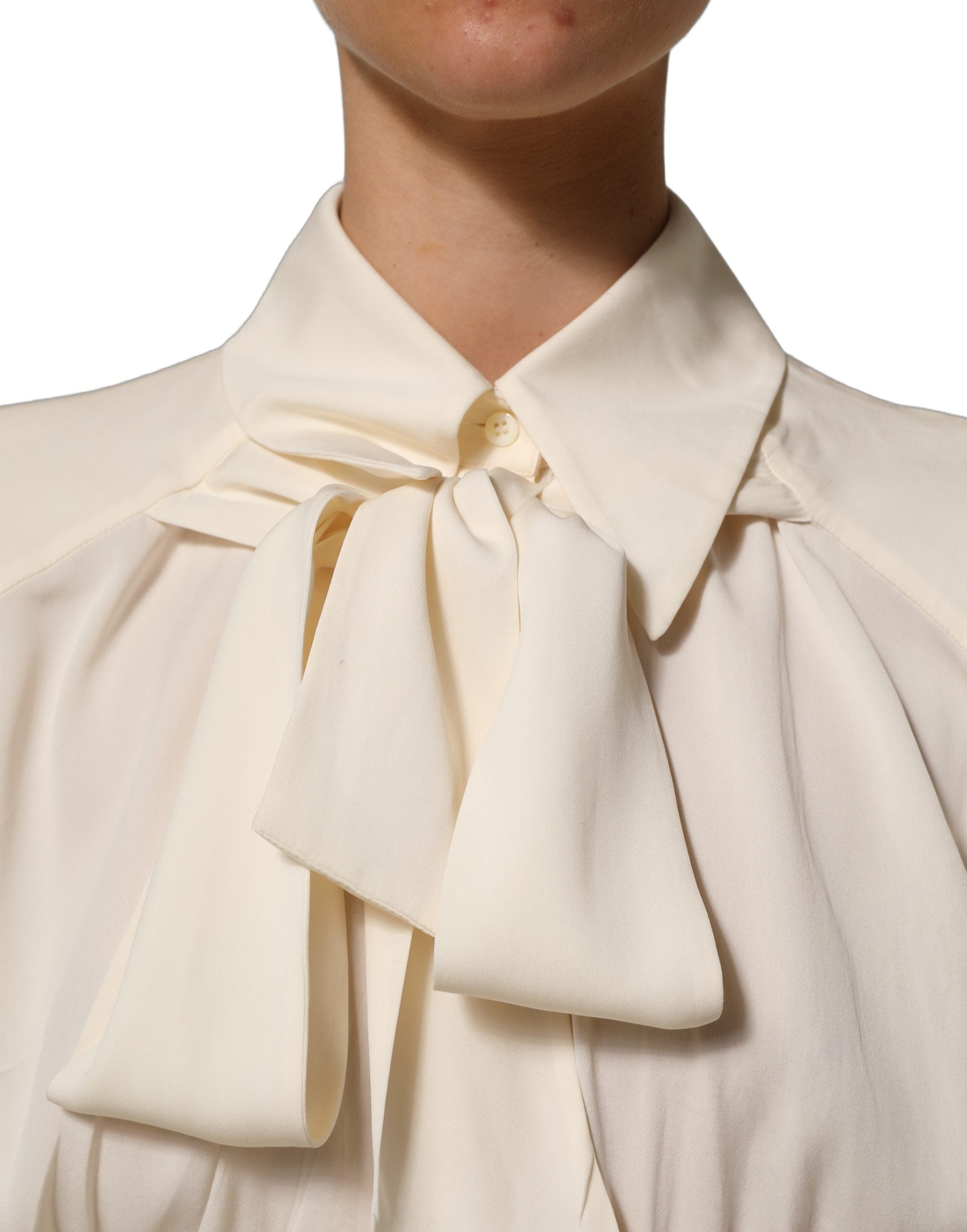 Dolce & Gabbana Ivory Ascot Collar Long-Sleeved Blouse