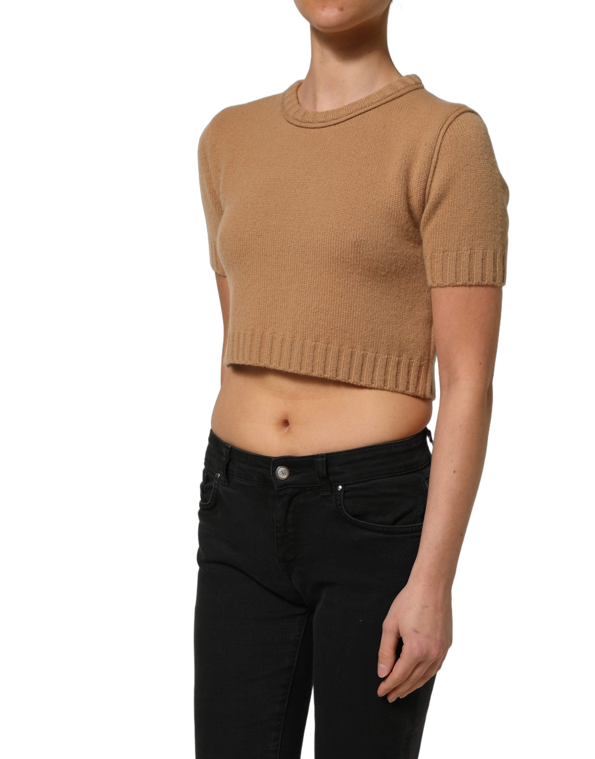 Dolce & Gabbana Brown Virgin Wool Cropped Tee