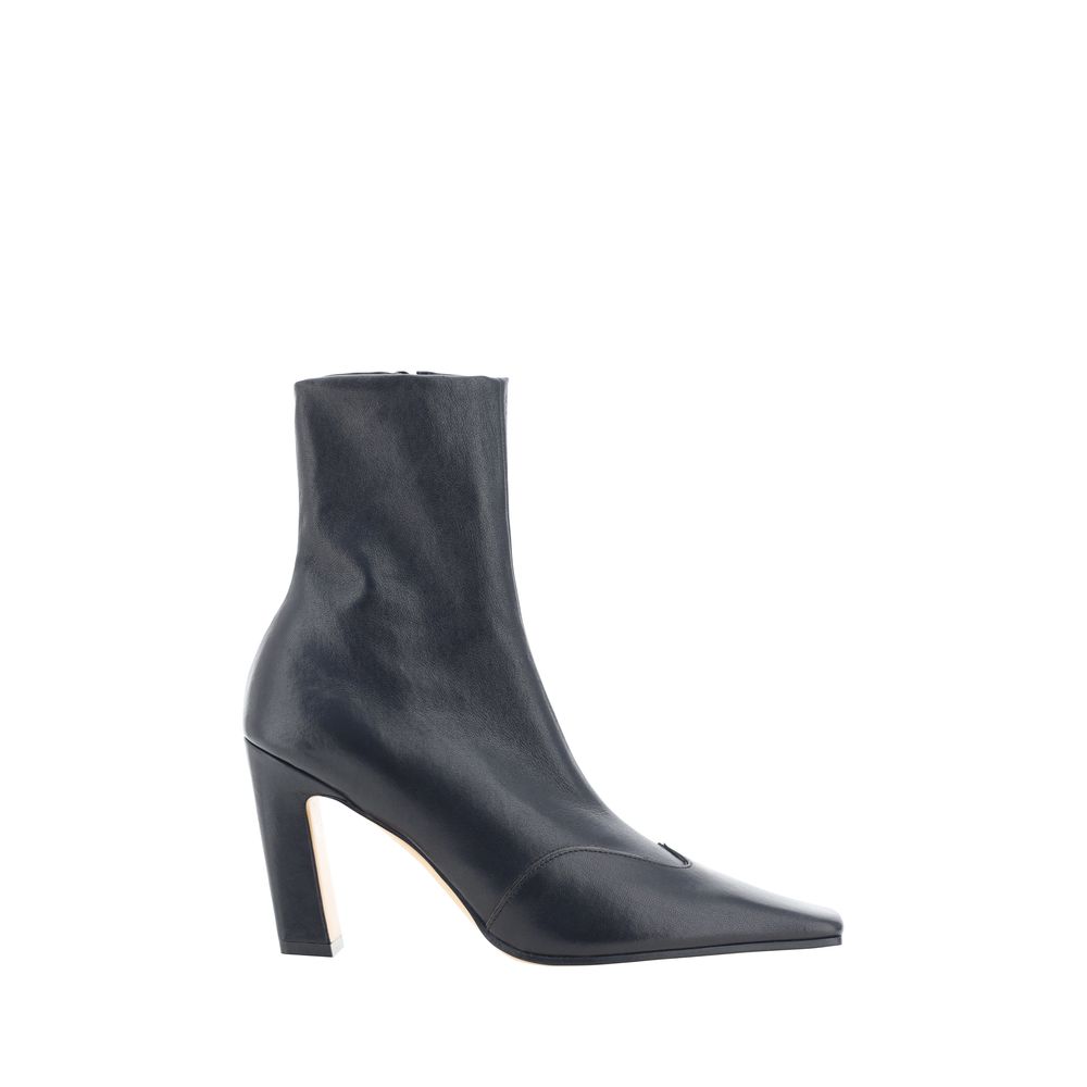 Khaite Black Leather Ankle Boots