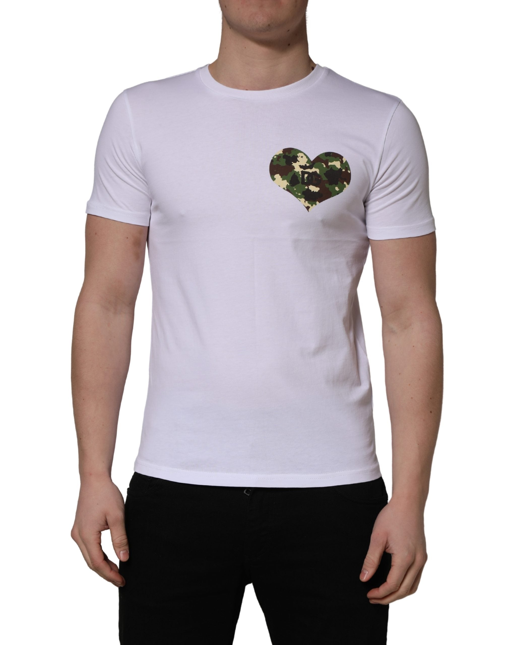 Dolce & Gabbana White Heart Shaped Camouflage Patch Men T-shirt