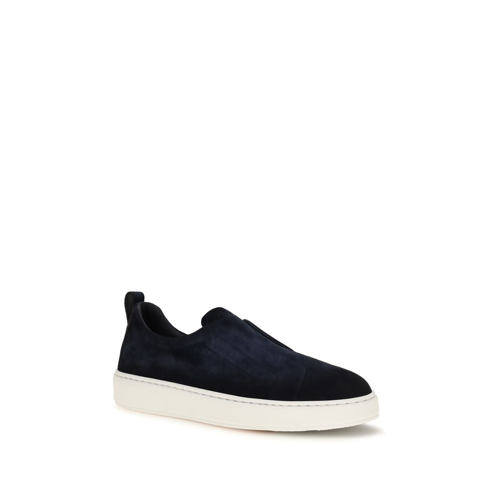Santoni Blue Leather Sneakers
