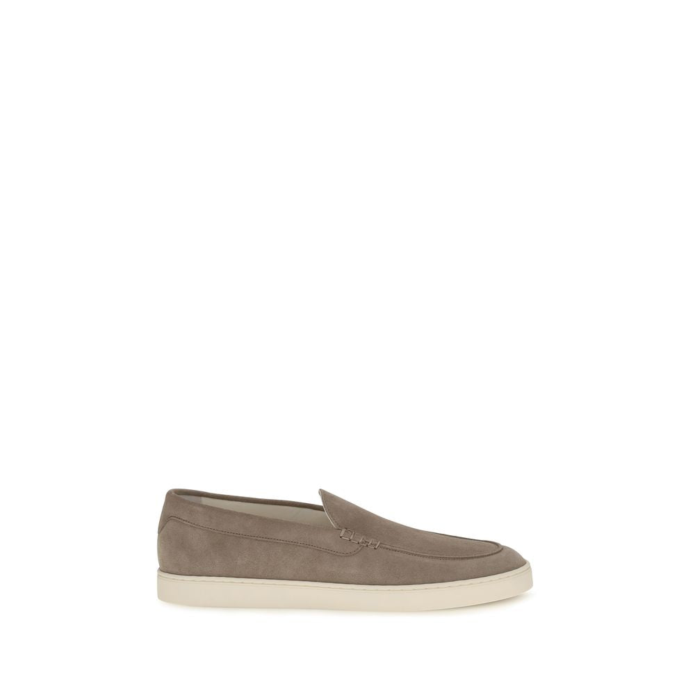Brunello Cucinelli Gray Leather Slip-On Loafers