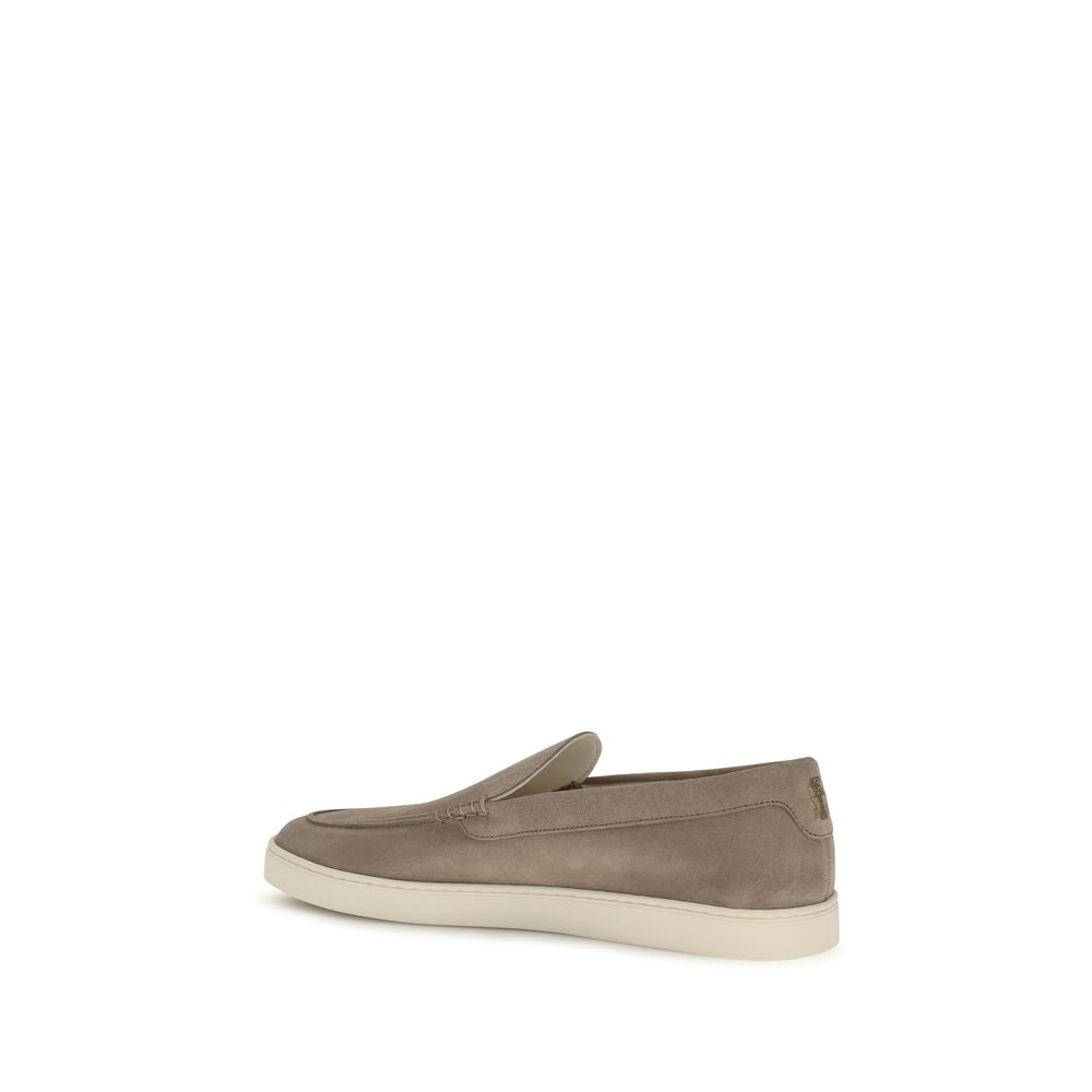 Brunello Cucinelli Gray Leather Slip-On Loafers