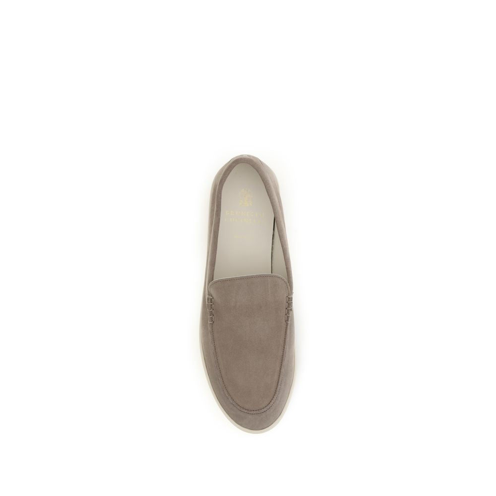 Brunello Cucinelli Gray Leather Slip-On Loafers