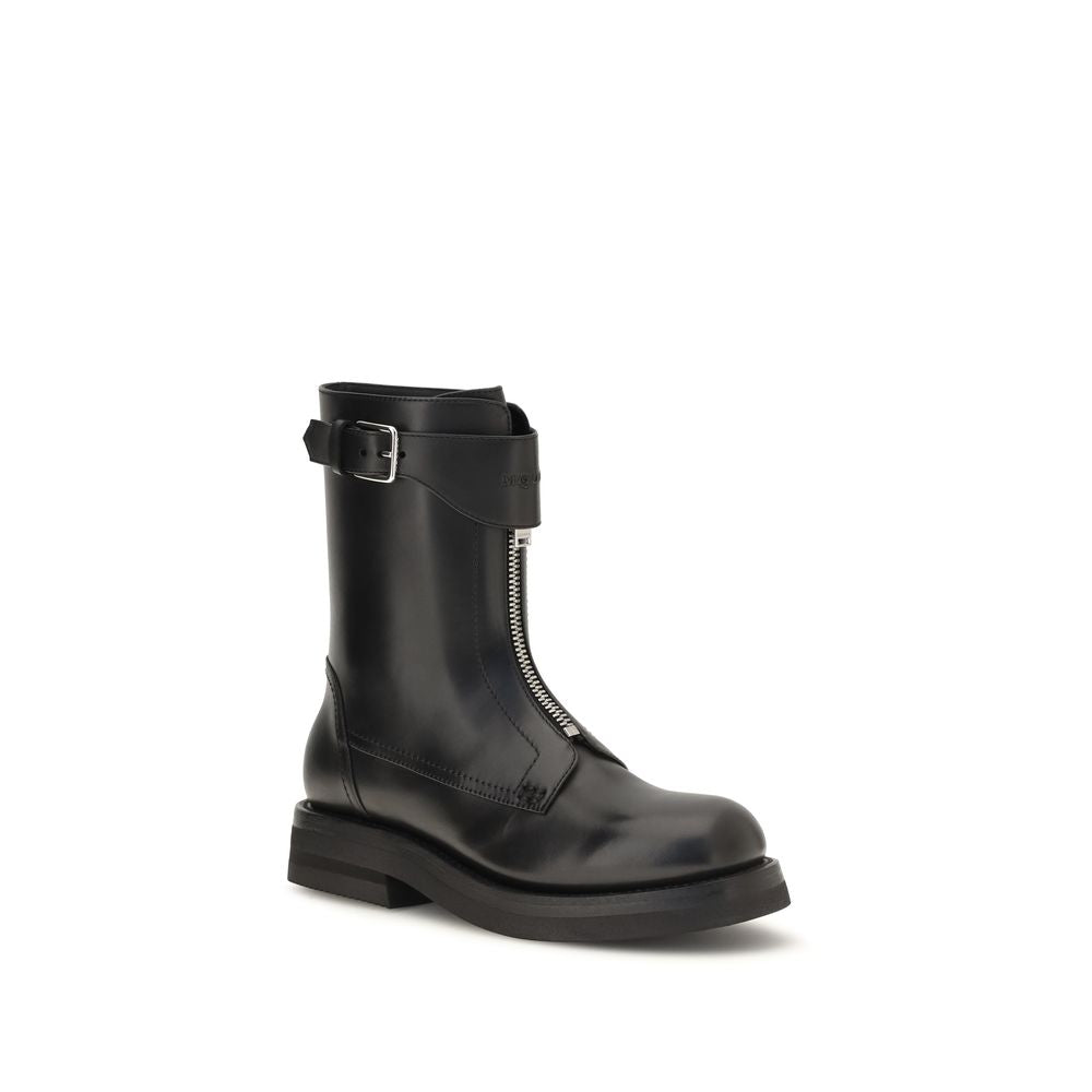 Alexander McQueen Black Leather Lace-Up Boots