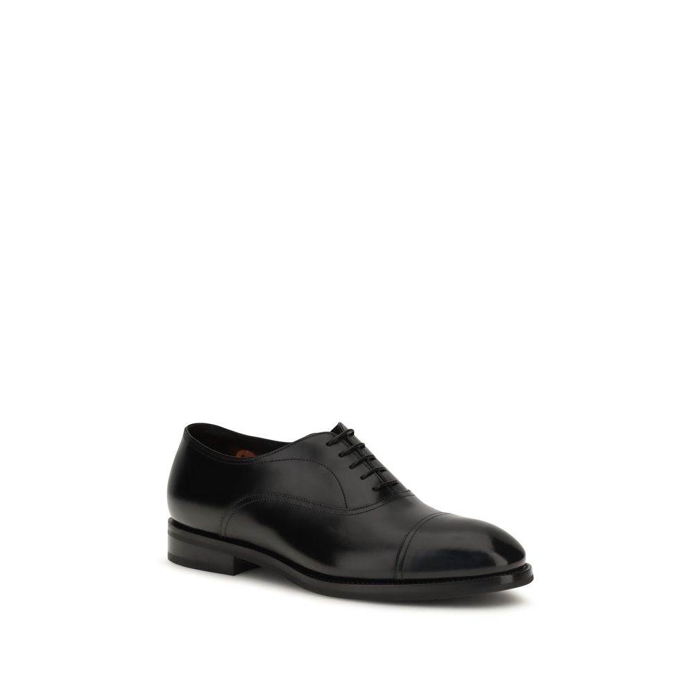 Santoni Black Leather Oxfords And Derbies