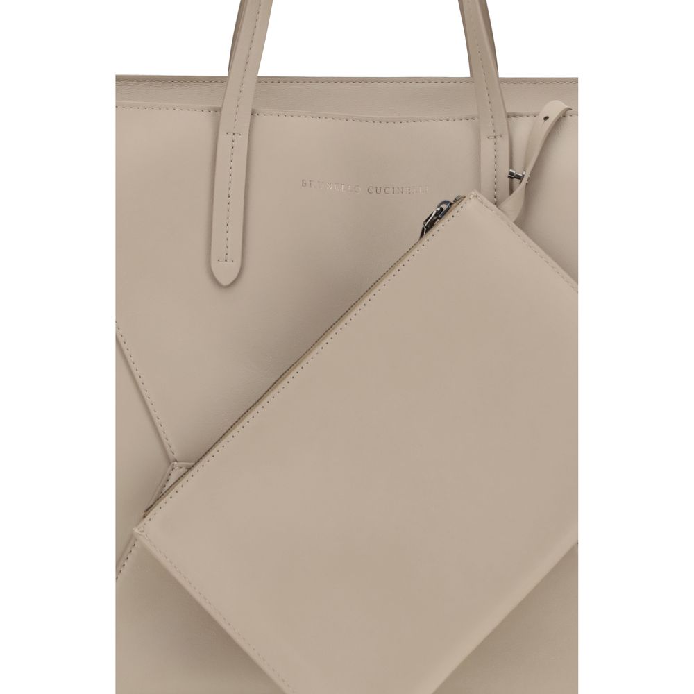 Brunello Cucinelli Beige Calf Leather Bos Taurus Shoulder Bag