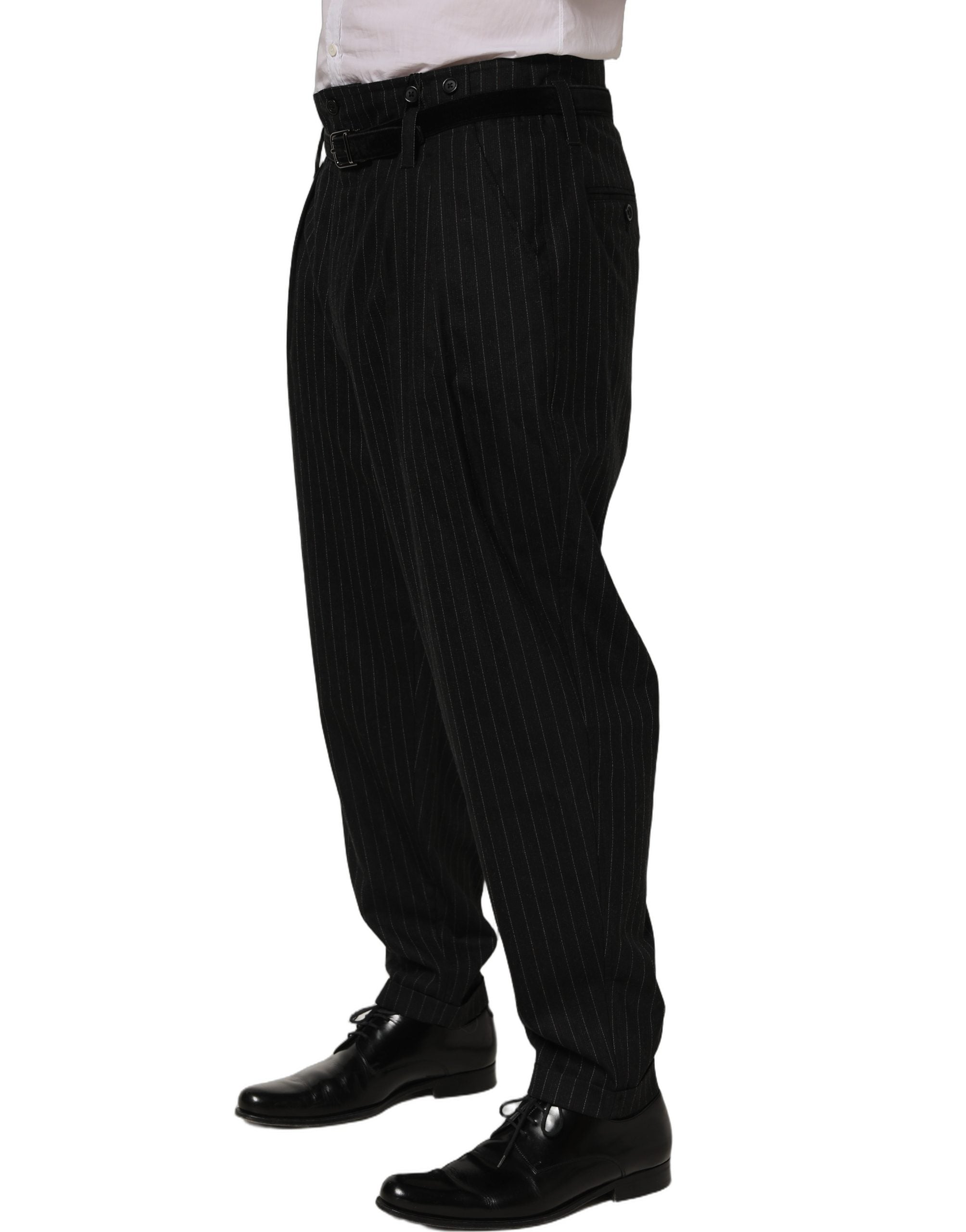 Dolce & Gabbana Black Pinstripe Wool Men Dress Trouser Pants