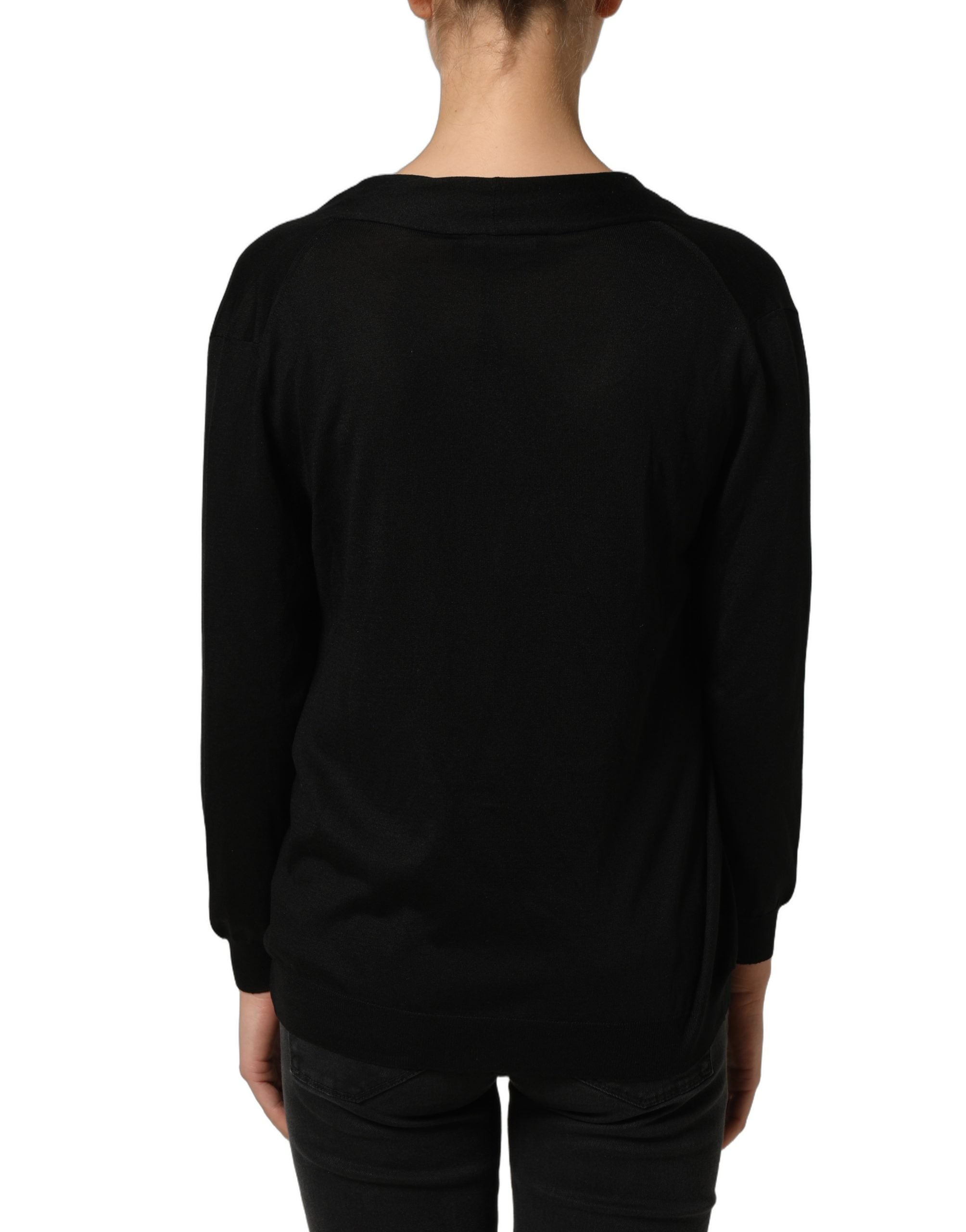 Dolce & Gabbana Black Silk Long Sleeves Draped Blouse Top