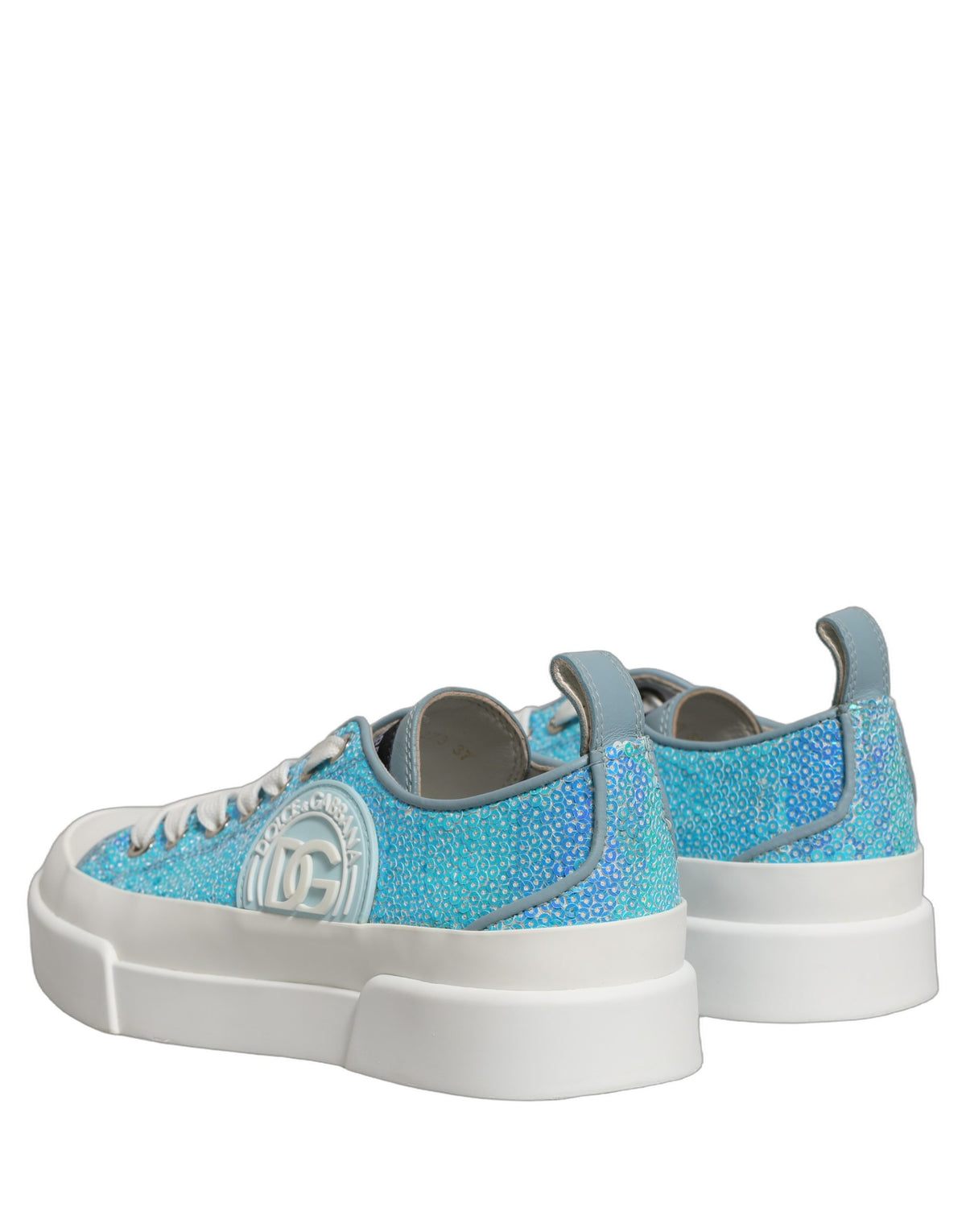 Dolce & Gabbana Blue White Sequin Logo Low Top Sneakers Shoes