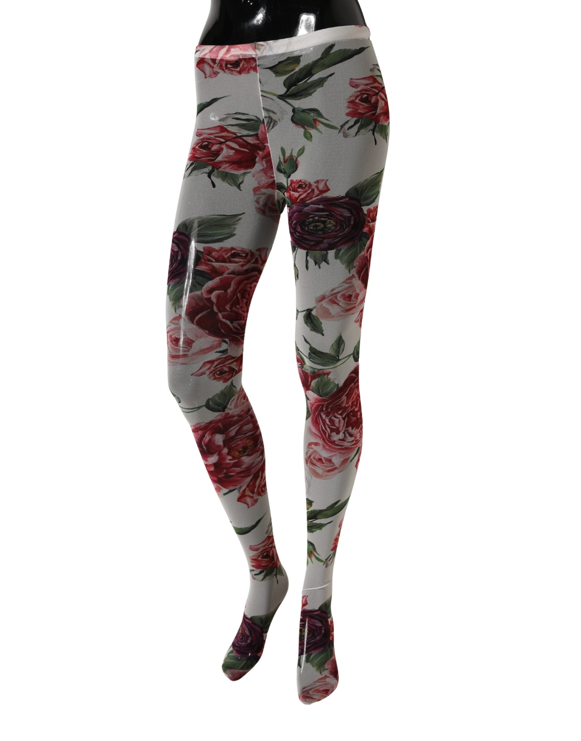 Dolce & Gabbana White Nylon Floral Print Tights Stockings Socks