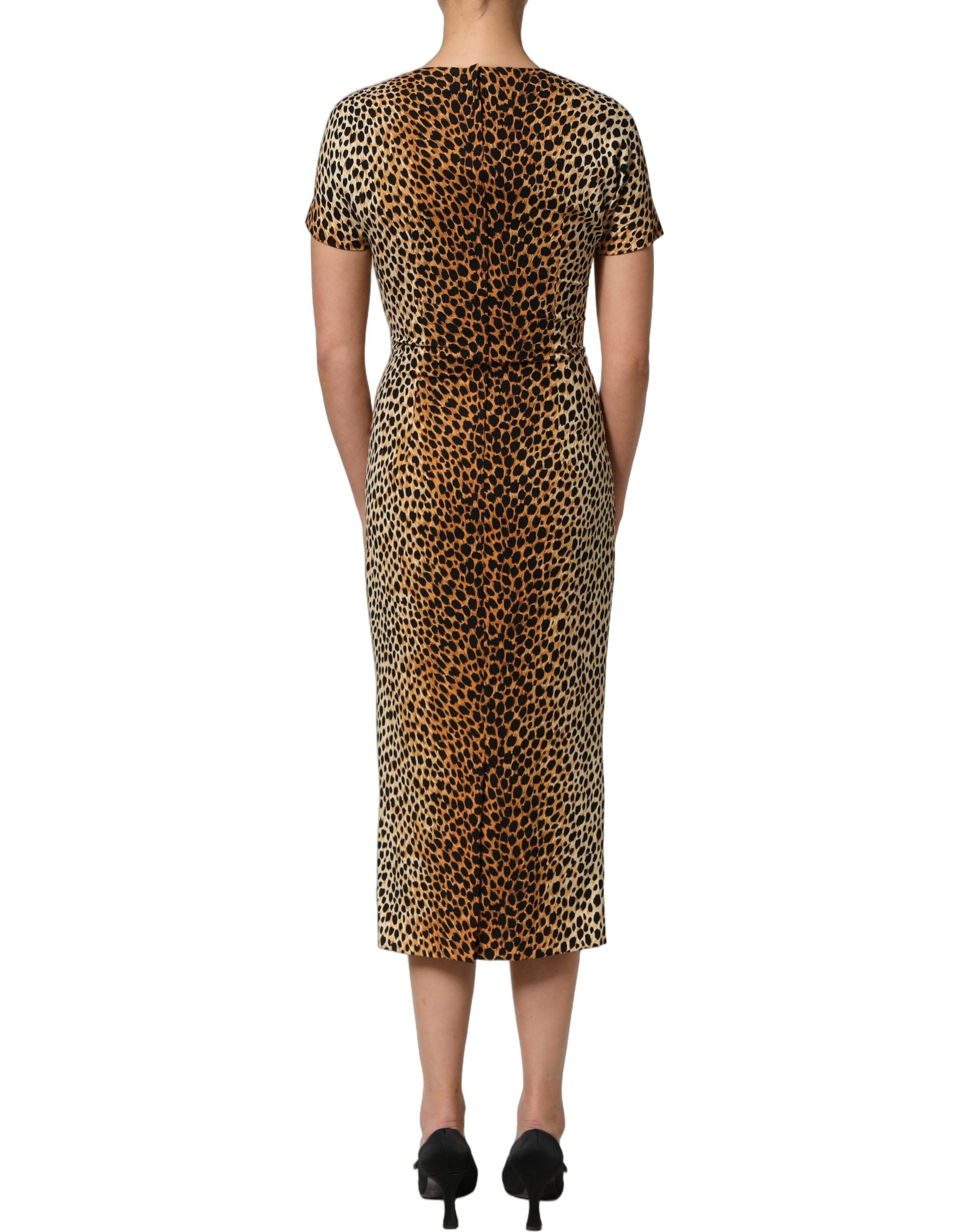 Dolce & Gabbana Brown Leopard Print Silk Sheath Midi Dress