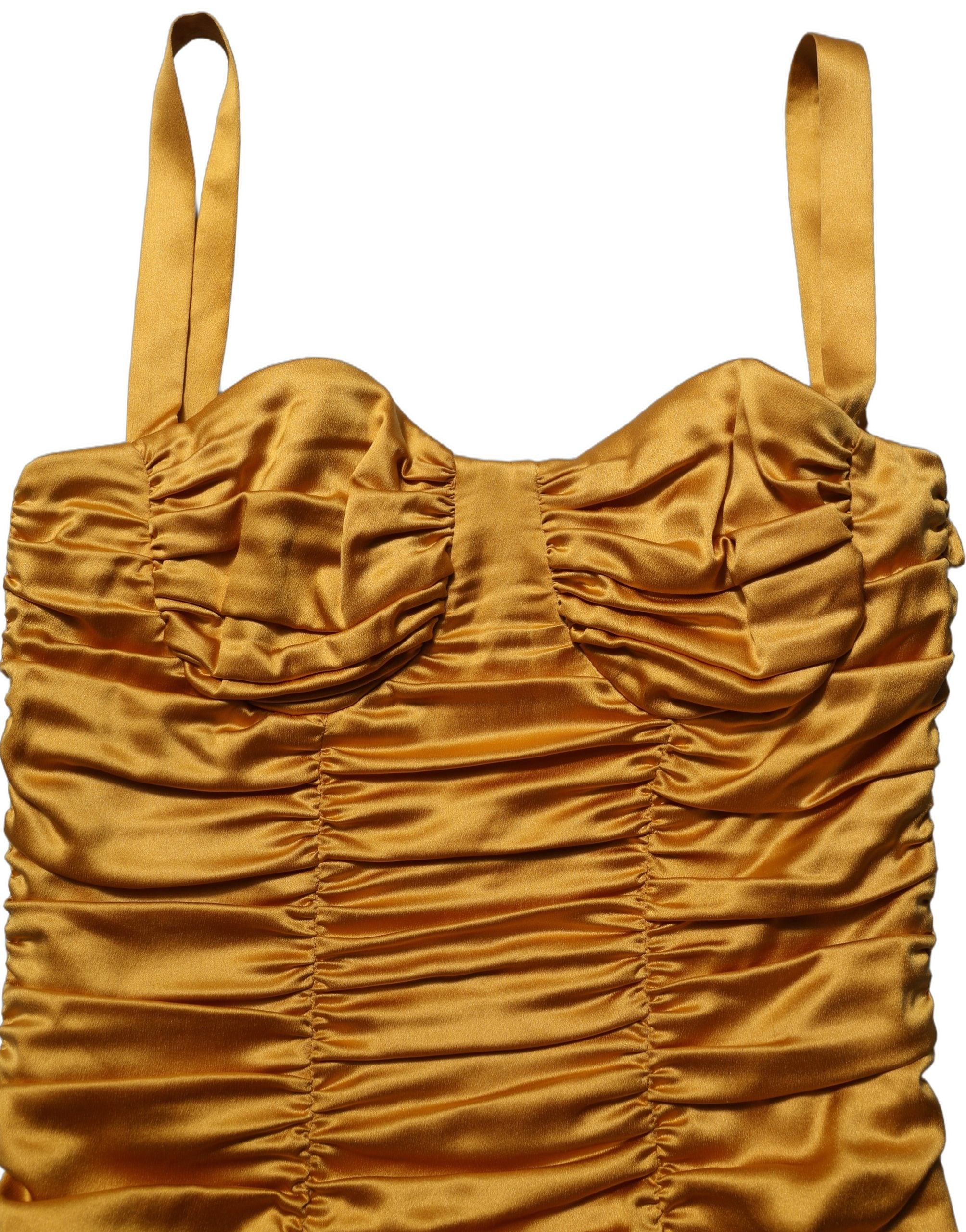 Dolce & Gabbana Gold Silk Ruched Bodycon Sheath Midi Dress