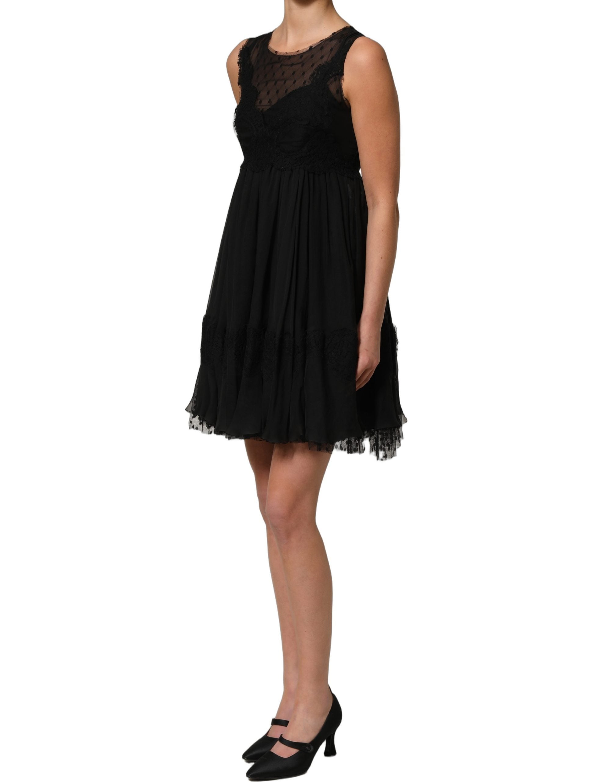 Dolce & Gabbana Black Lace Trim Sleeveless A-line Mini Dress