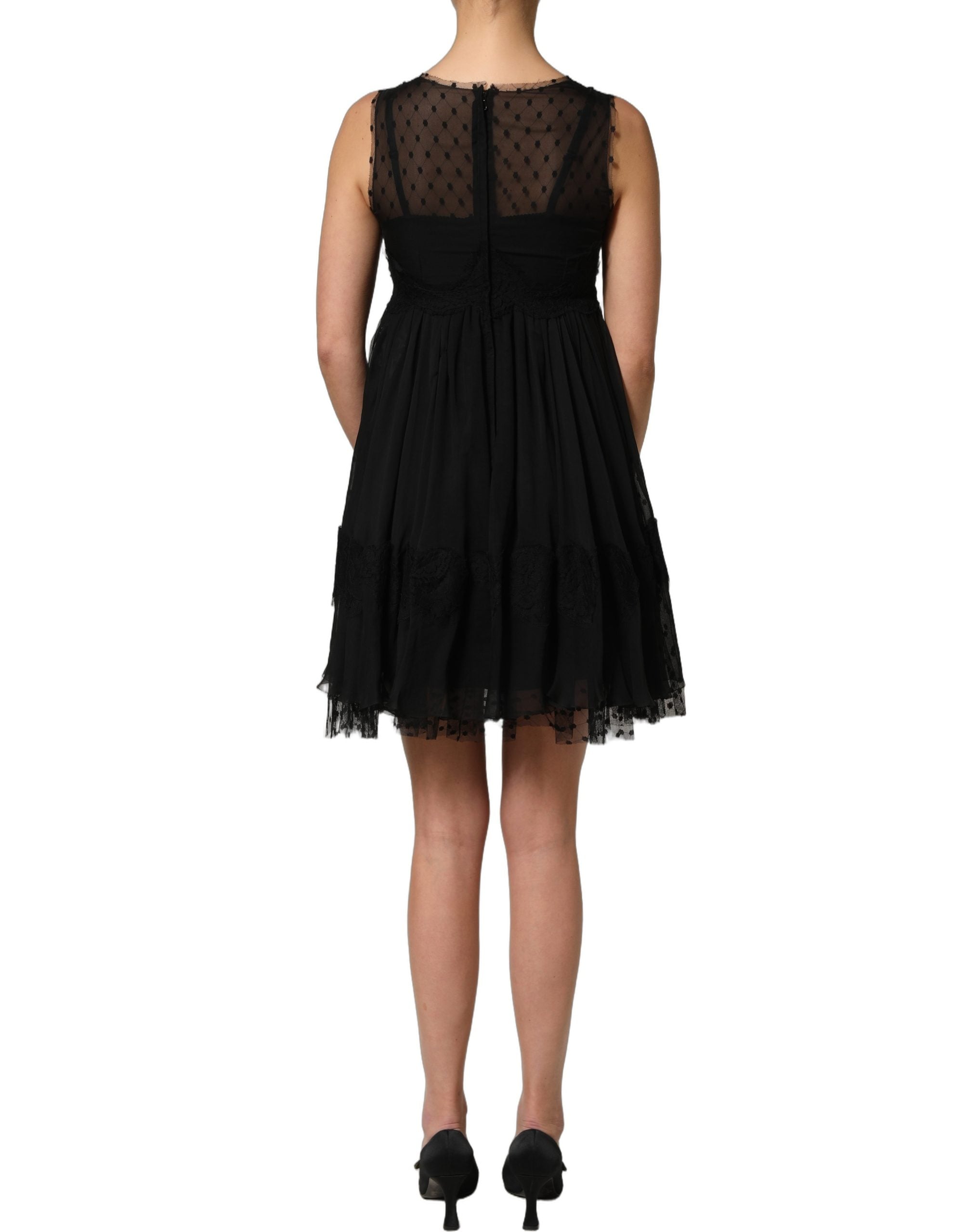 Dolce & Gabbana Black Lace Trim Sleeveless A-line Mini Dress