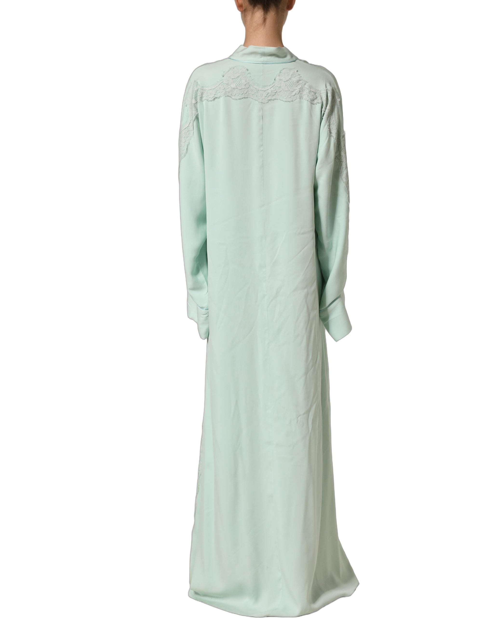Dolce & Gabbana Mint Green Silk Lace Trim Abaya Maxi Dress
