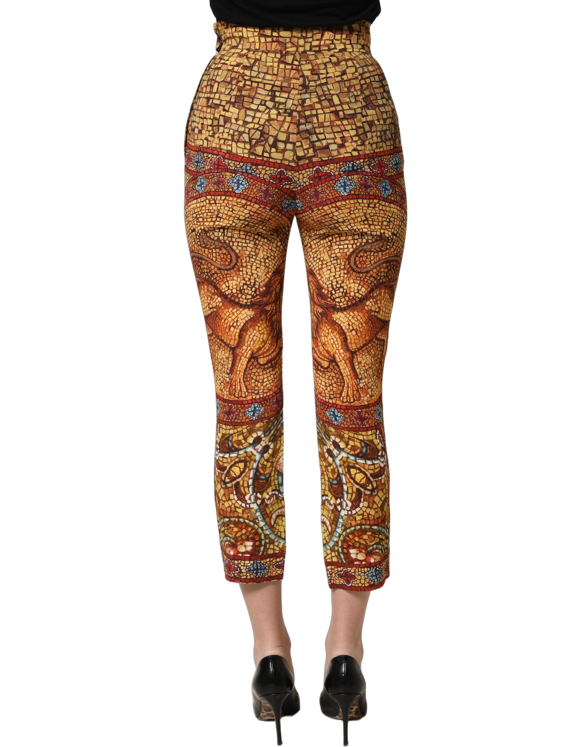 Dolce & Gabbana Multicolor Mosaic Print Crepe Cropped Trouser Pants