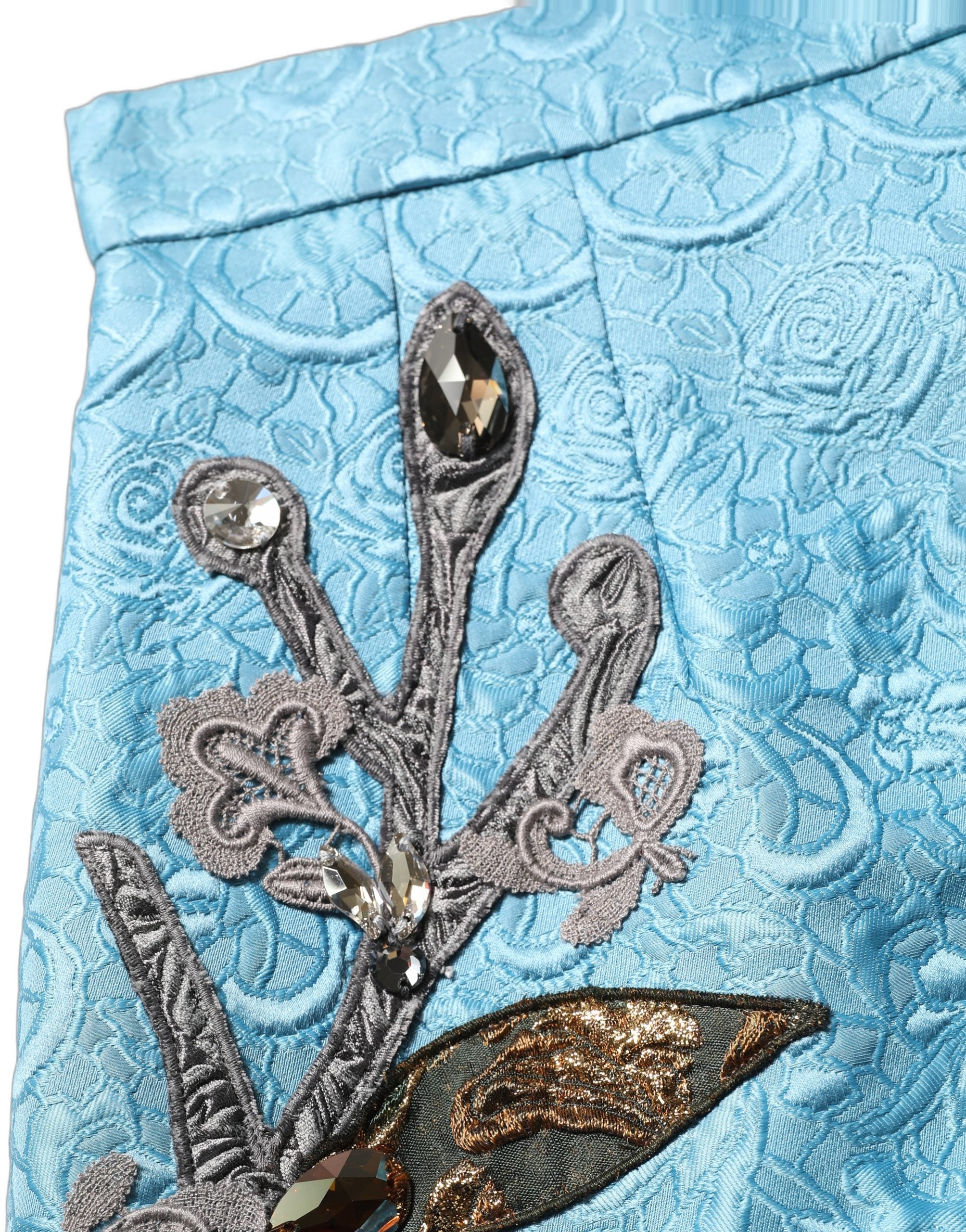 Dolce & Gabbana Blue Jacquard Embroidered A-line Midi Skirt