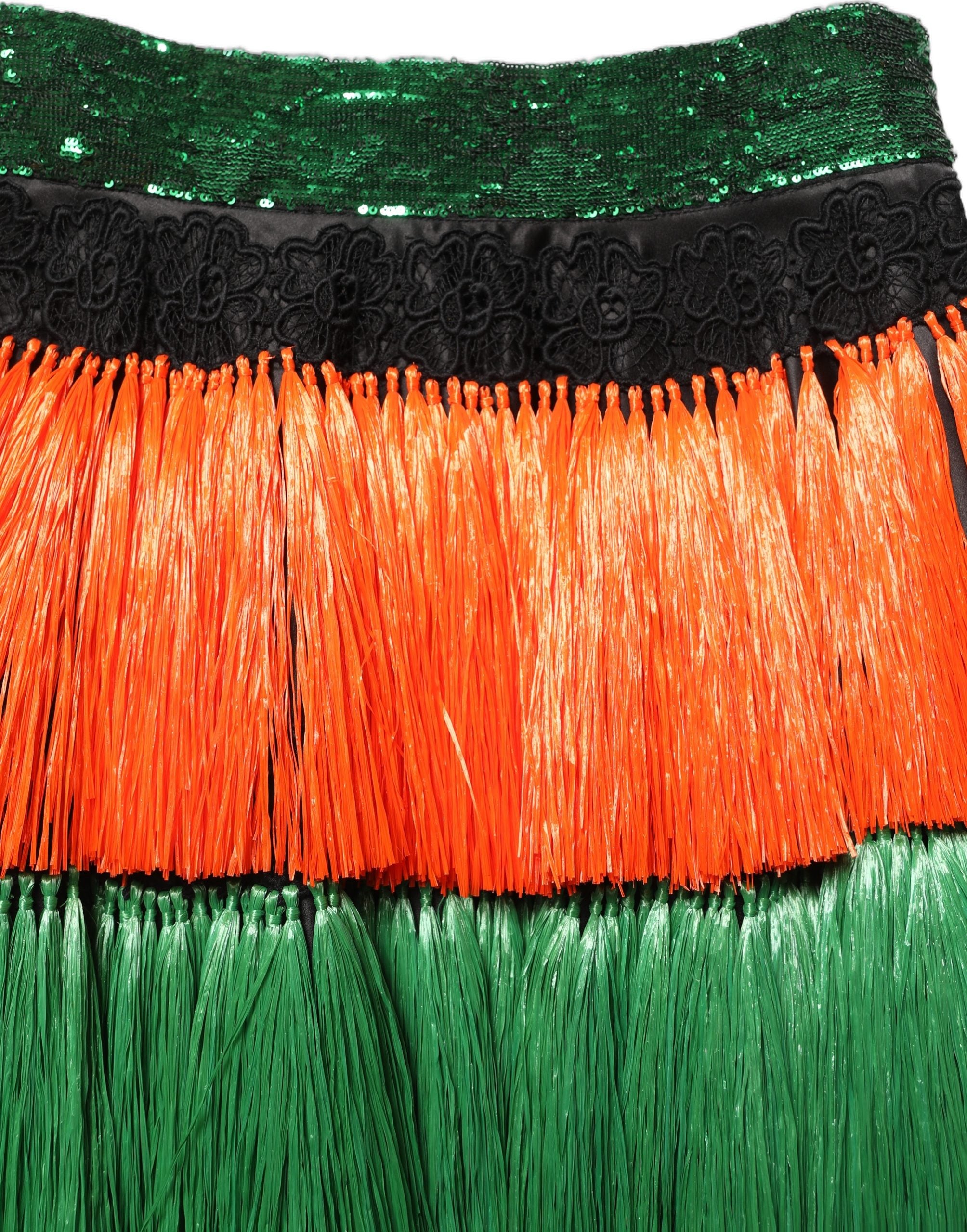 Dolce & Gabbana Multicolor Fringe Sequin High Waist Knee Length Skirt