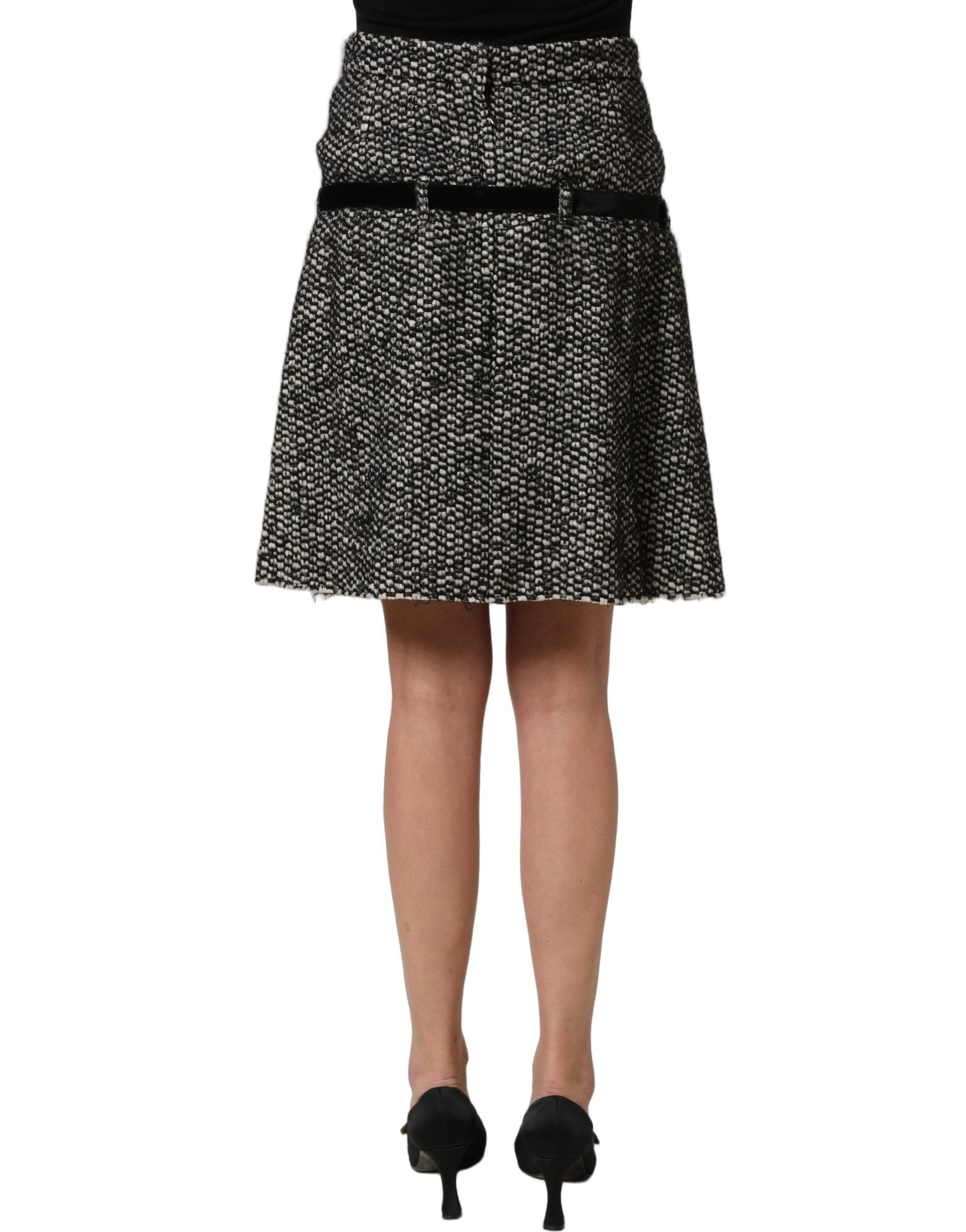 Dolce & Gabbana Black White Tweed High Waist Pleated Skirt