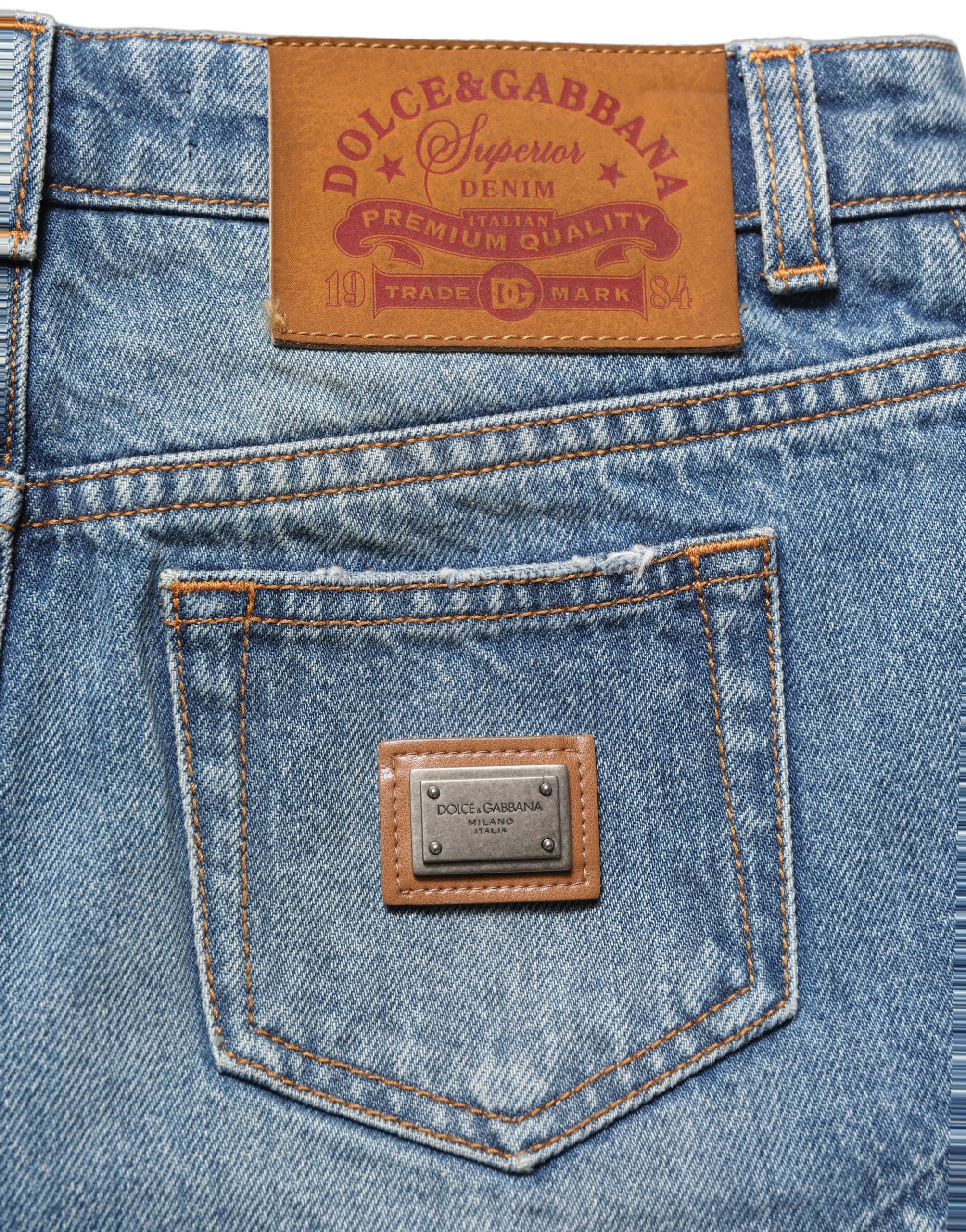 Dolce & Gabbana Blue Cotton High Waist Denim Hotpants Shorts