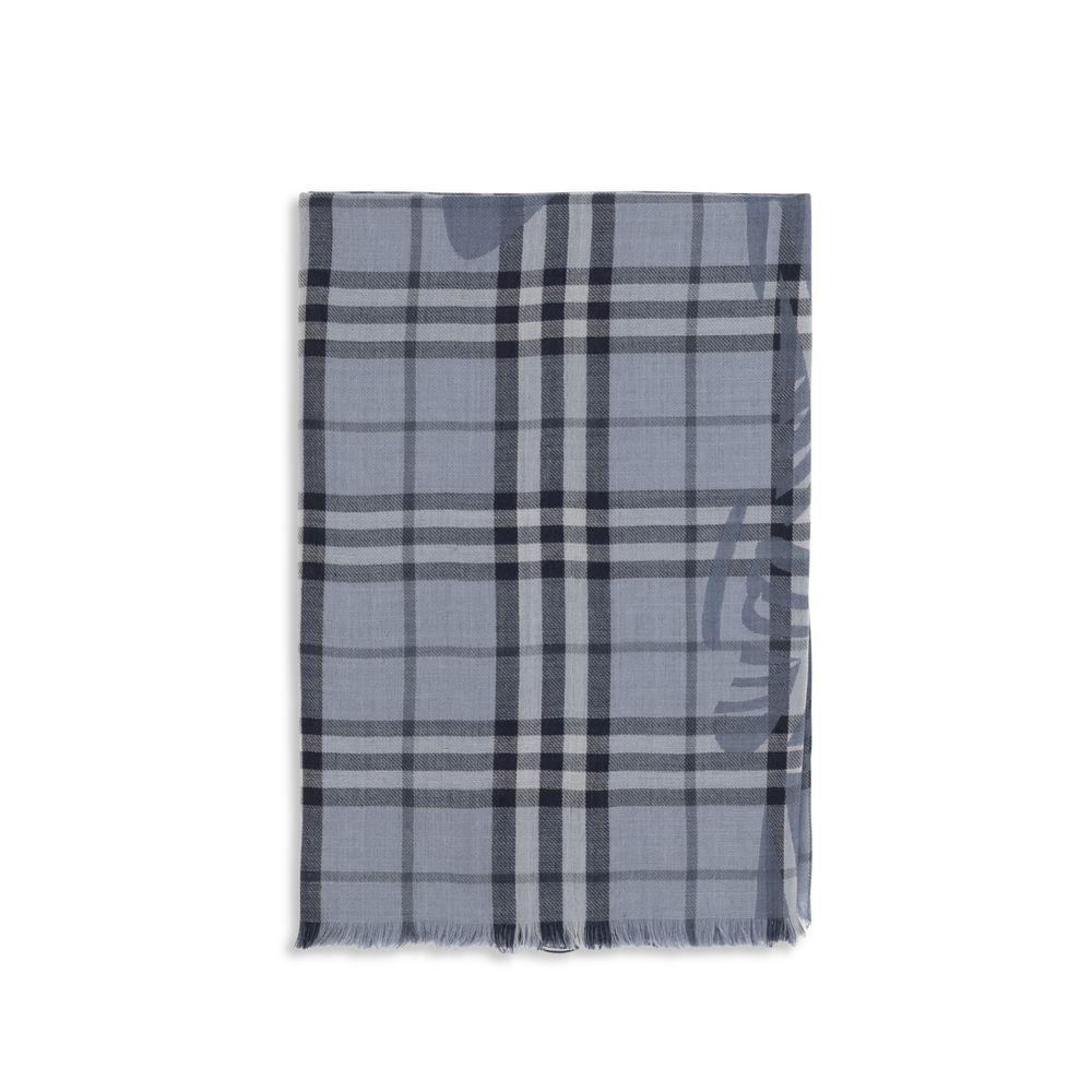 New Burberry Blue Wool Foulard