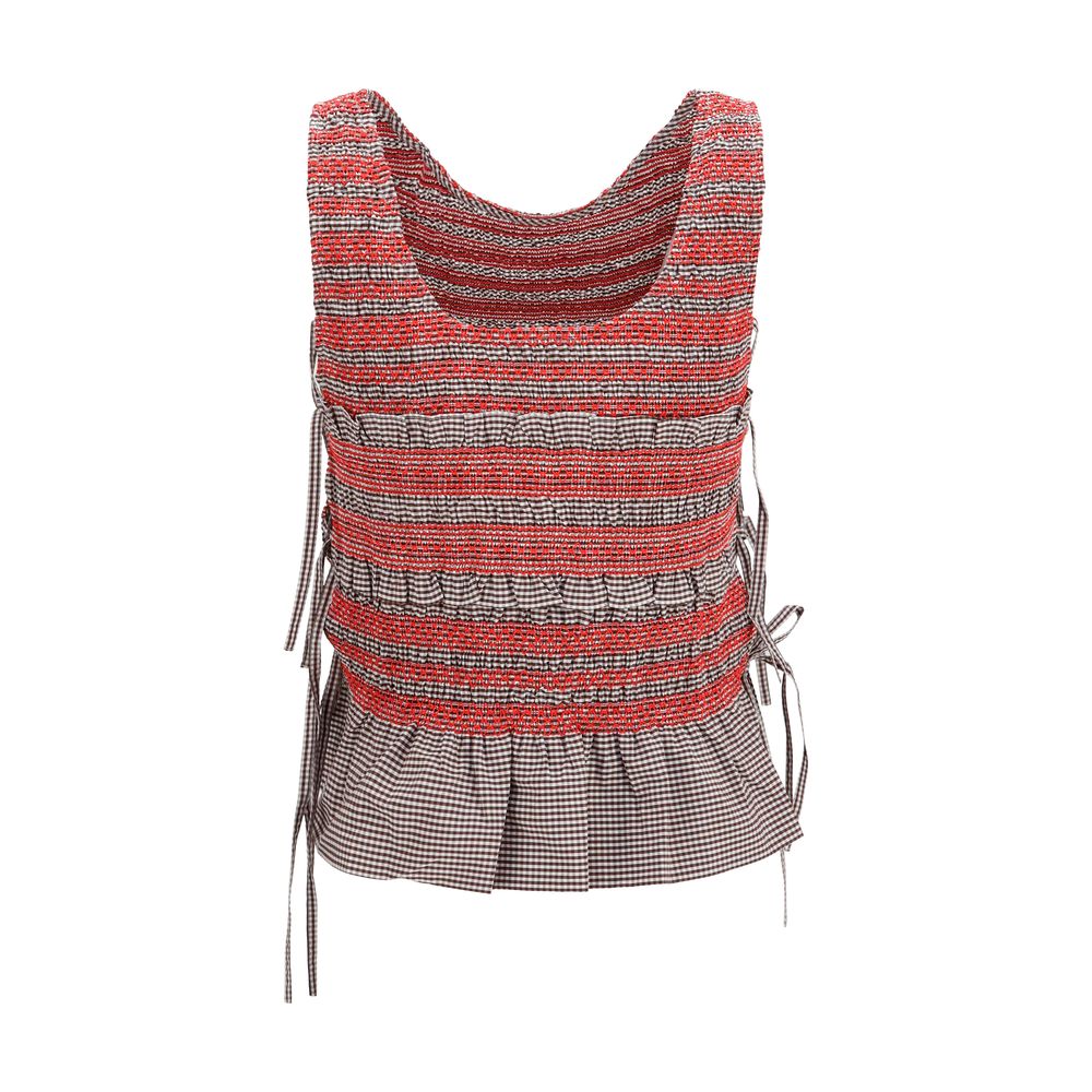Ganni Brown Cotton Sleeveles T-Shirt