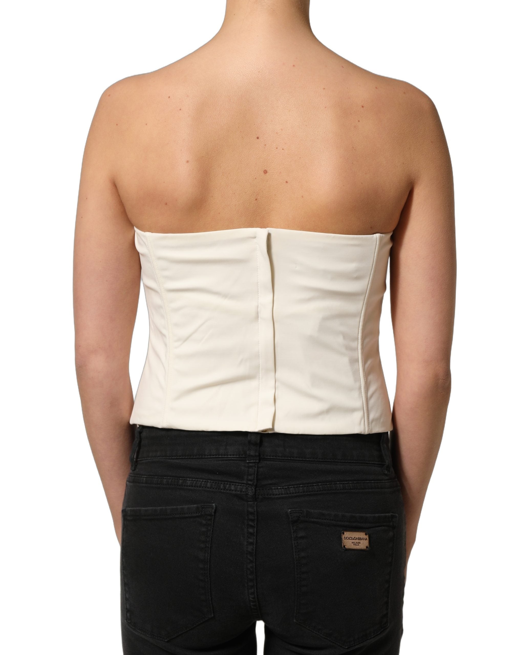 Elisabetta Franchi Off White Strapless Sweetheart Neck Top