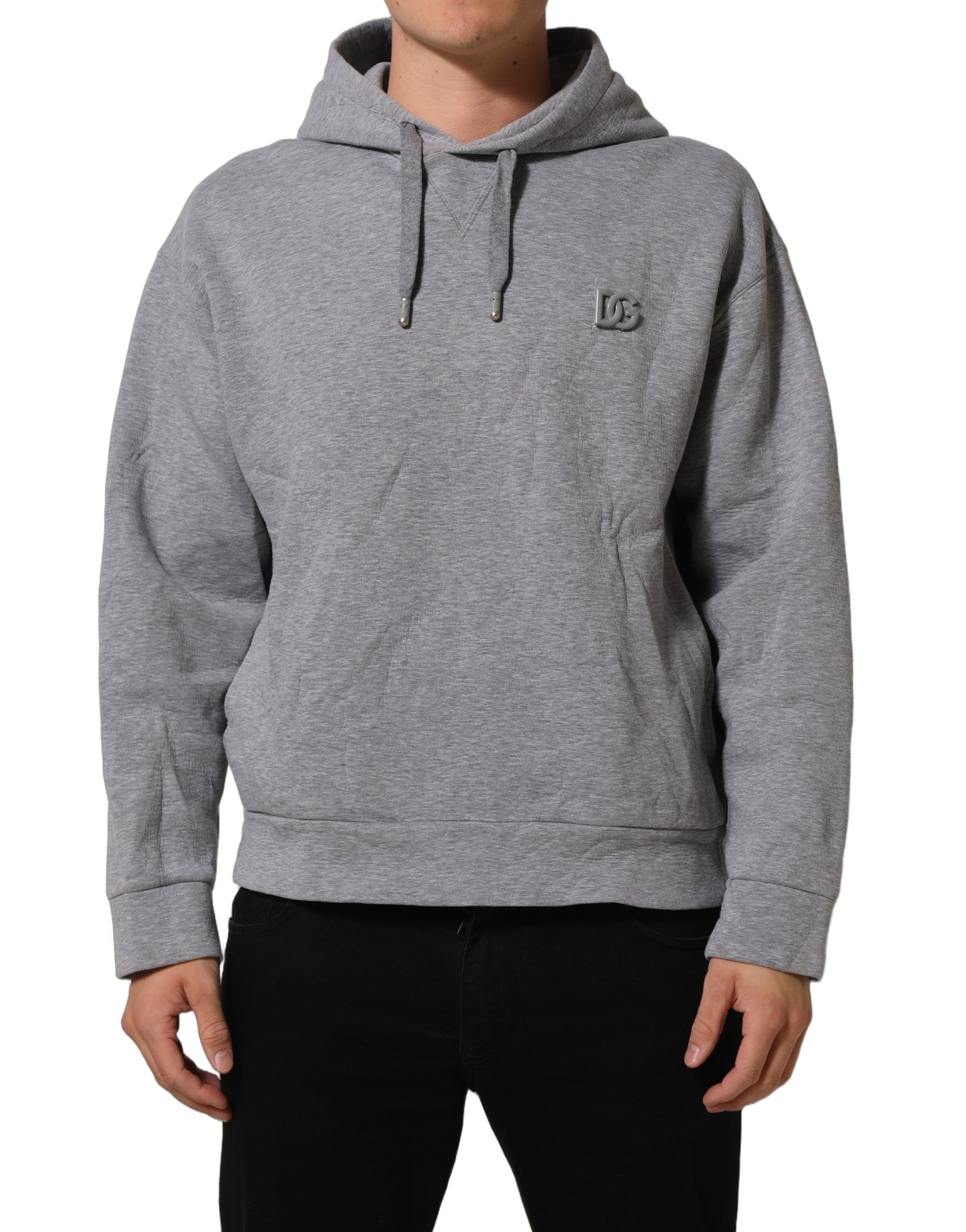 Dolce & Gabbana Gray Cotton Logo Hooded Sweatshirt Sweater