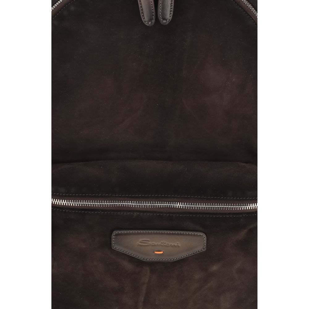 Santoni Brown Leather Backpack