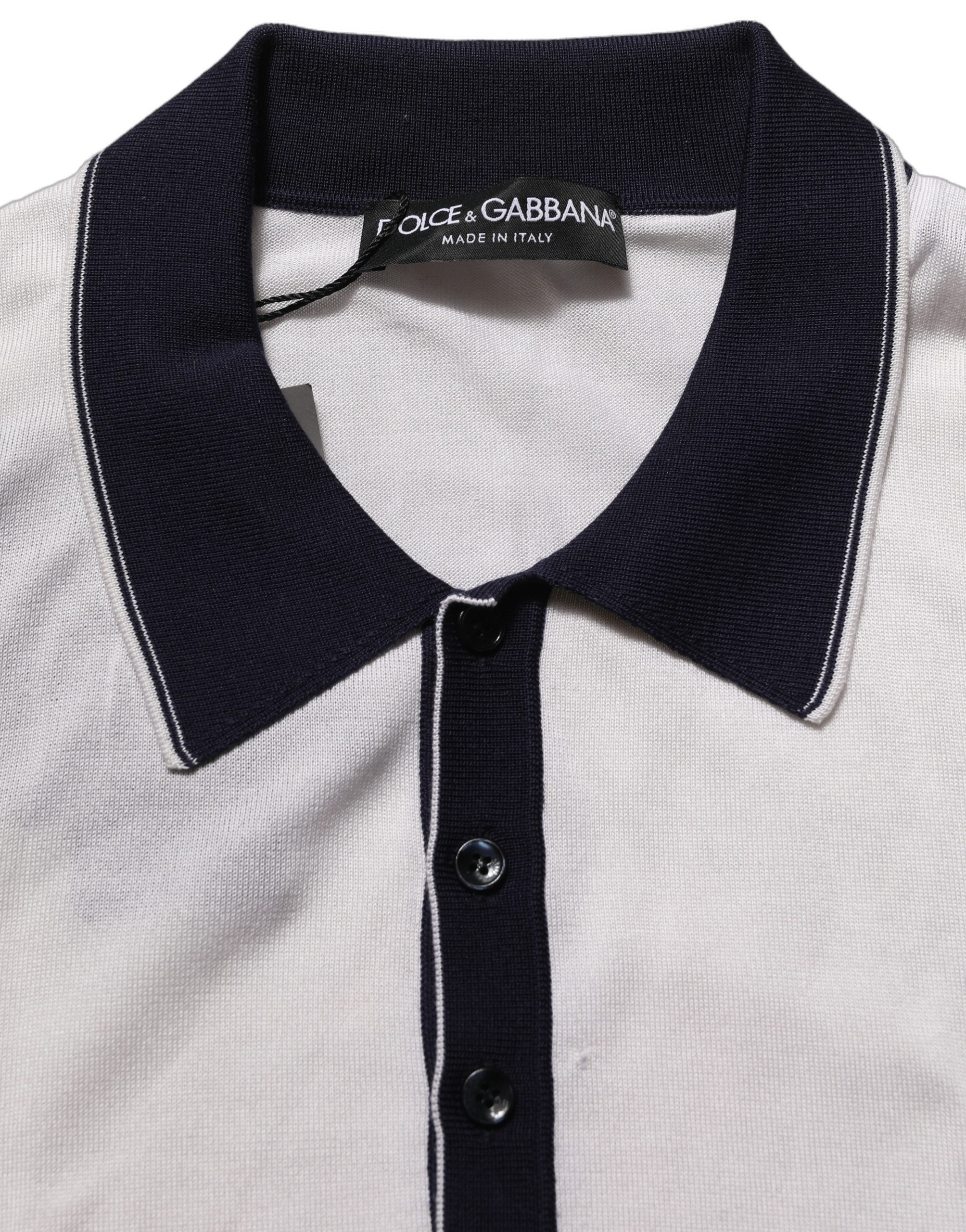 Dolce & Gabbana White Silk Collared Henley Pullover Sweater