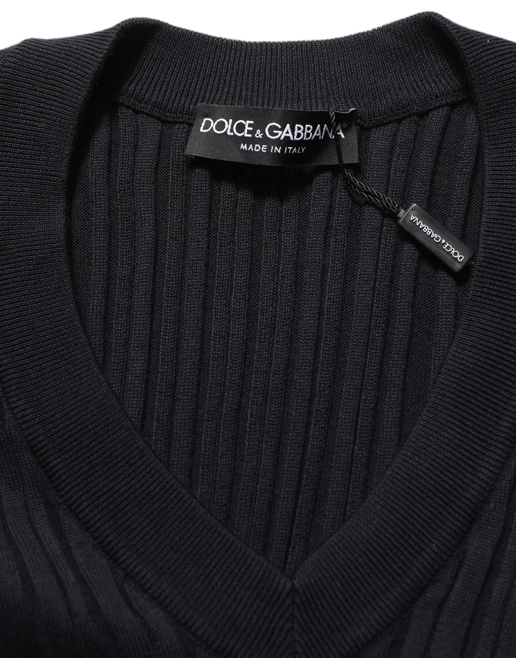 Dolce & Gabbana Black Silk Blend V-neck Pullover Men Sweater