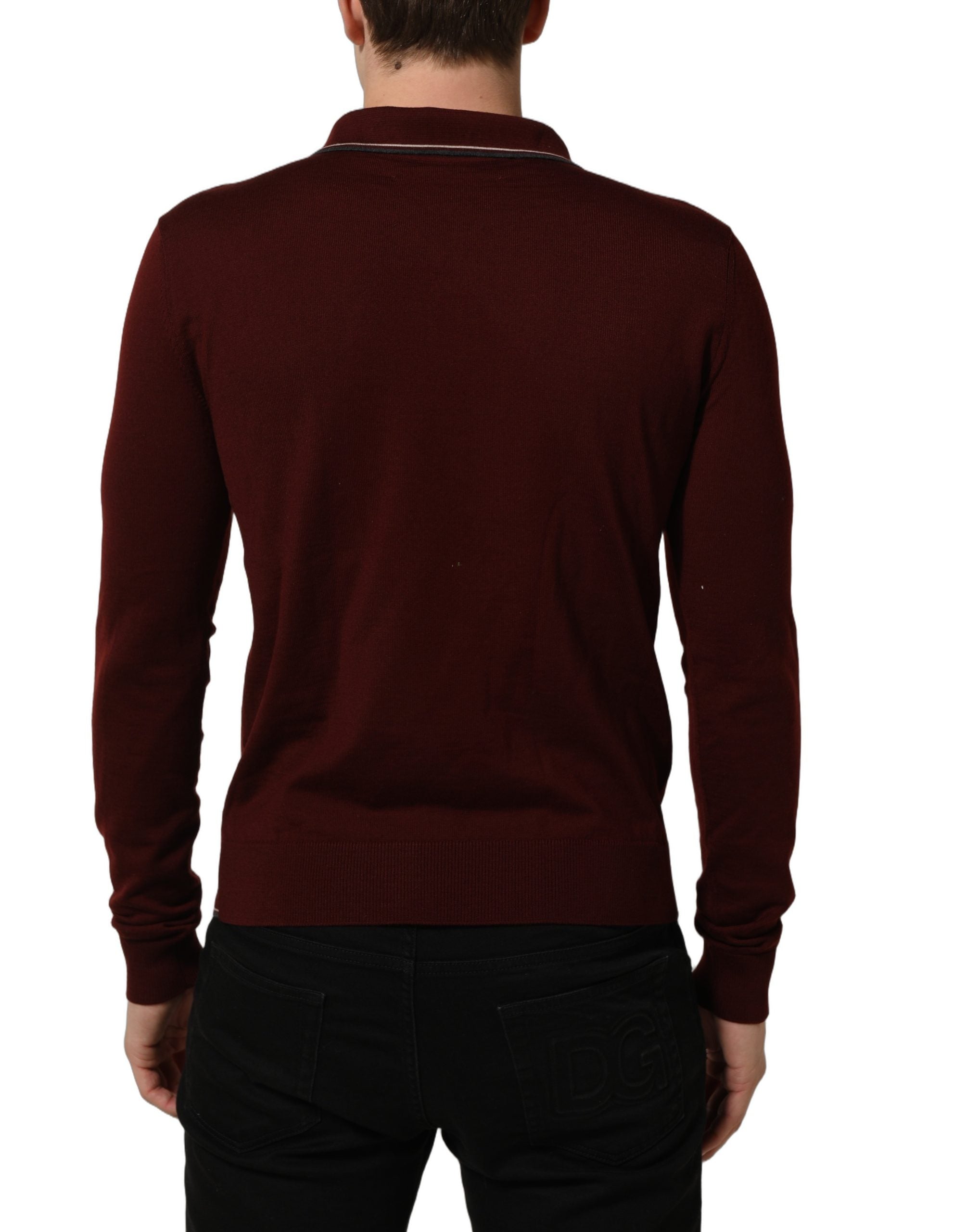 Dolce & Gabbana Burgundy Wool Knit Henley Pullover Sweater