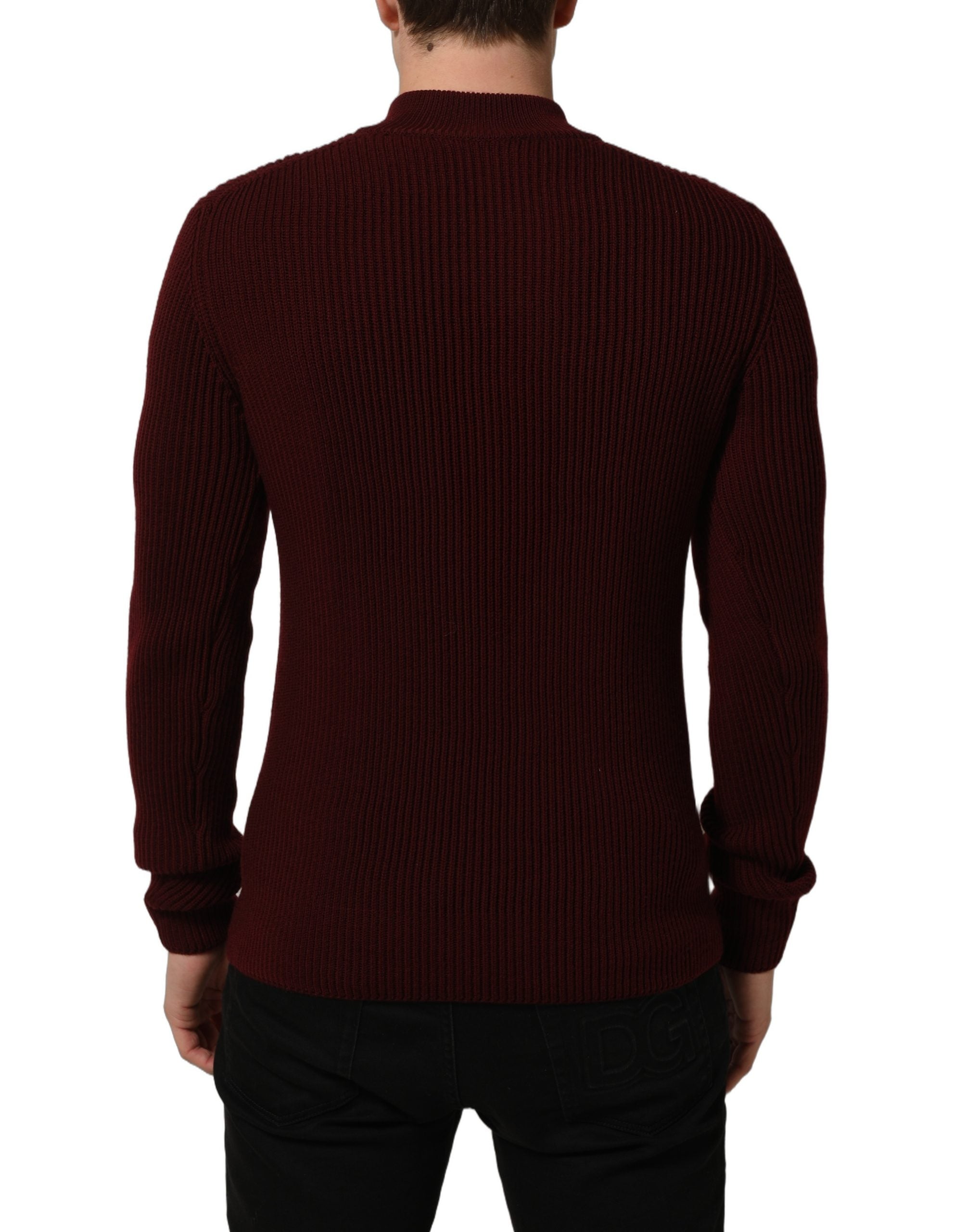 Dolce & Gabbana Burgundy Wool Half Zip Men Pullover Sweater
