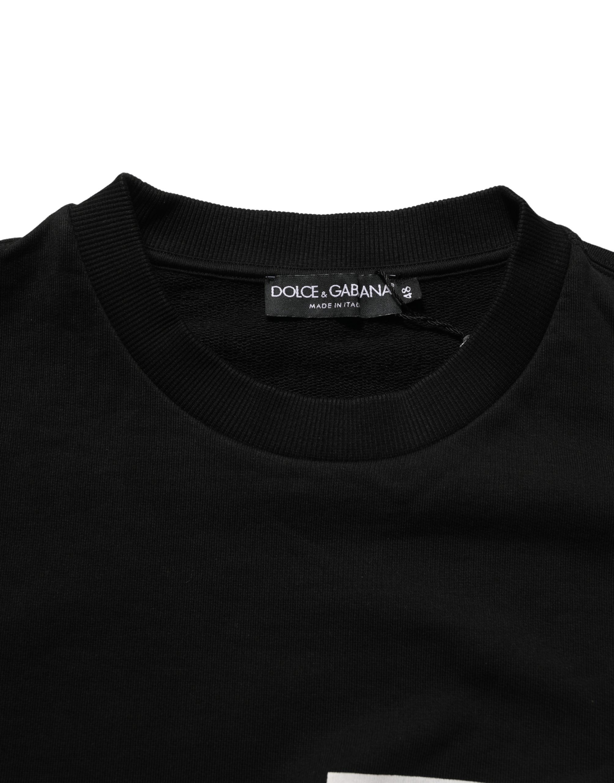Dolce & Gabbana Black Cotton Logo Print Sweatshirt Sweater