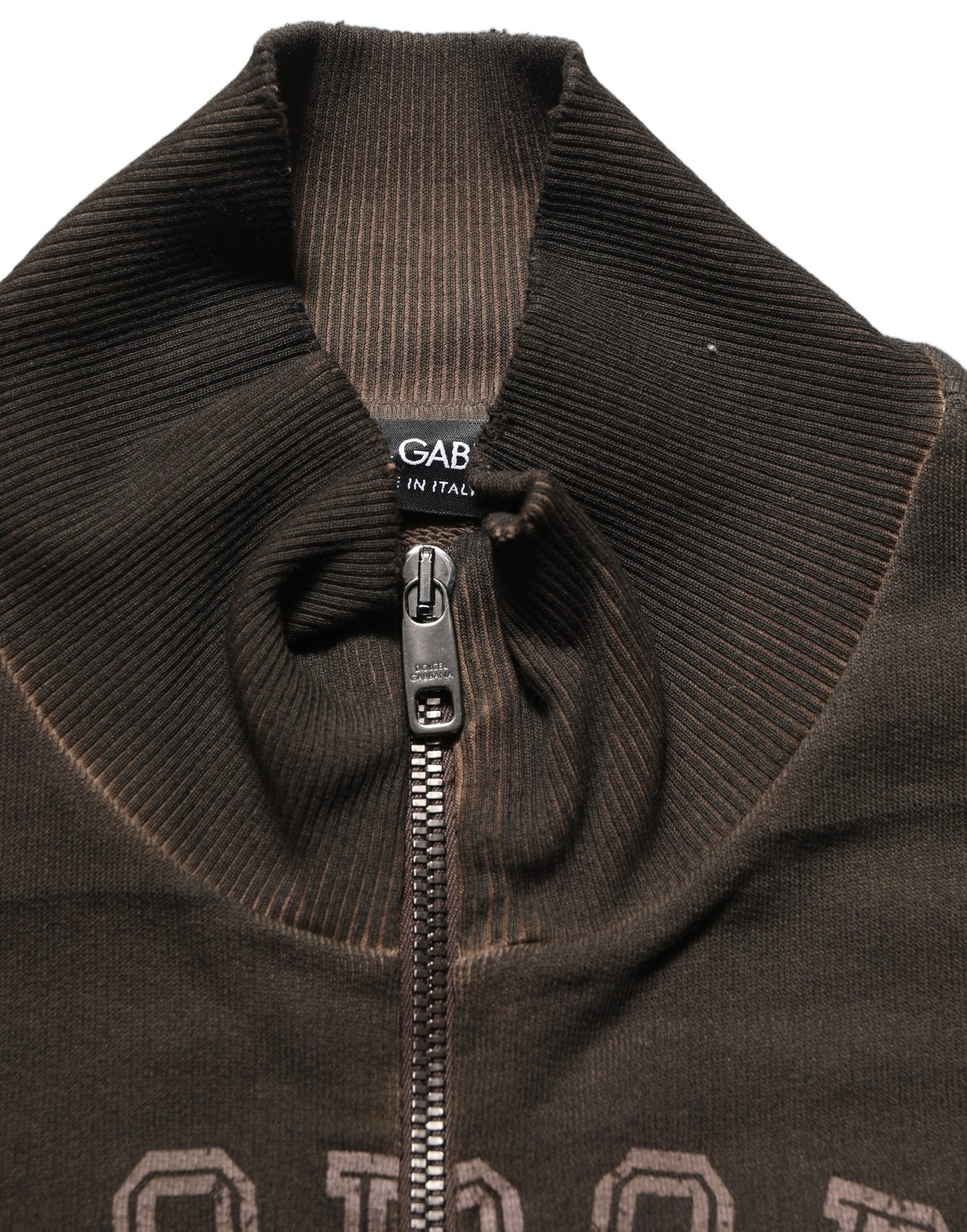 Dolce & Gabbana Brown Logo Print Full Zip Sweatshirt Sweater