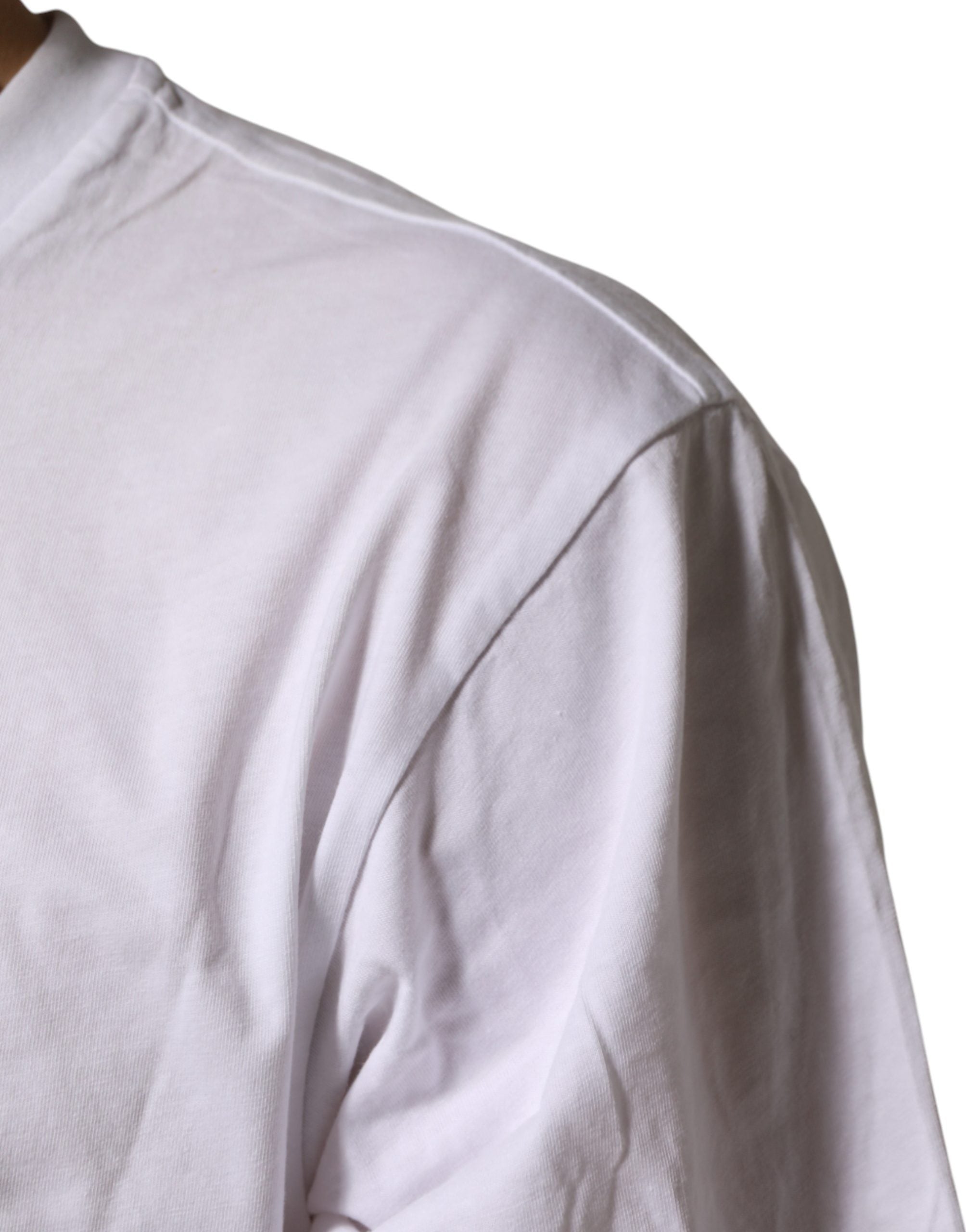 Dolce & Gabbana White Cotton Logo Print Crew Neck T-shirt