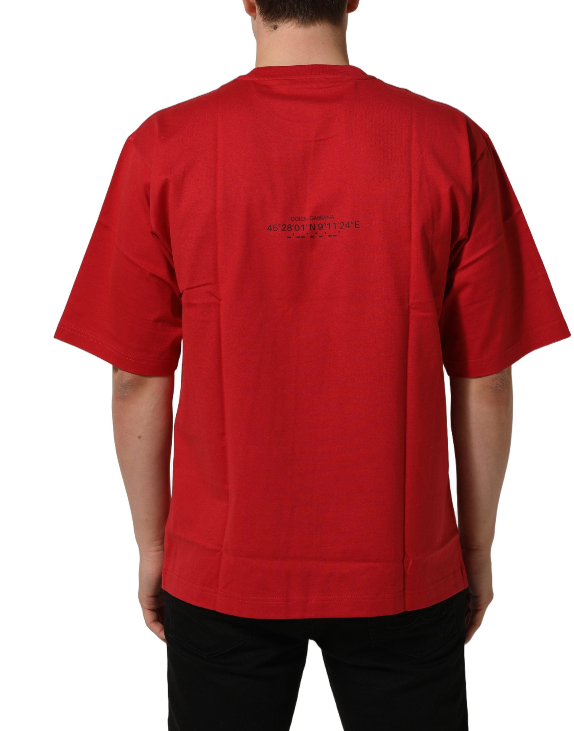 Dolce & Gabbana Red Cotton Graphic Print Crew Neck T-shirt
