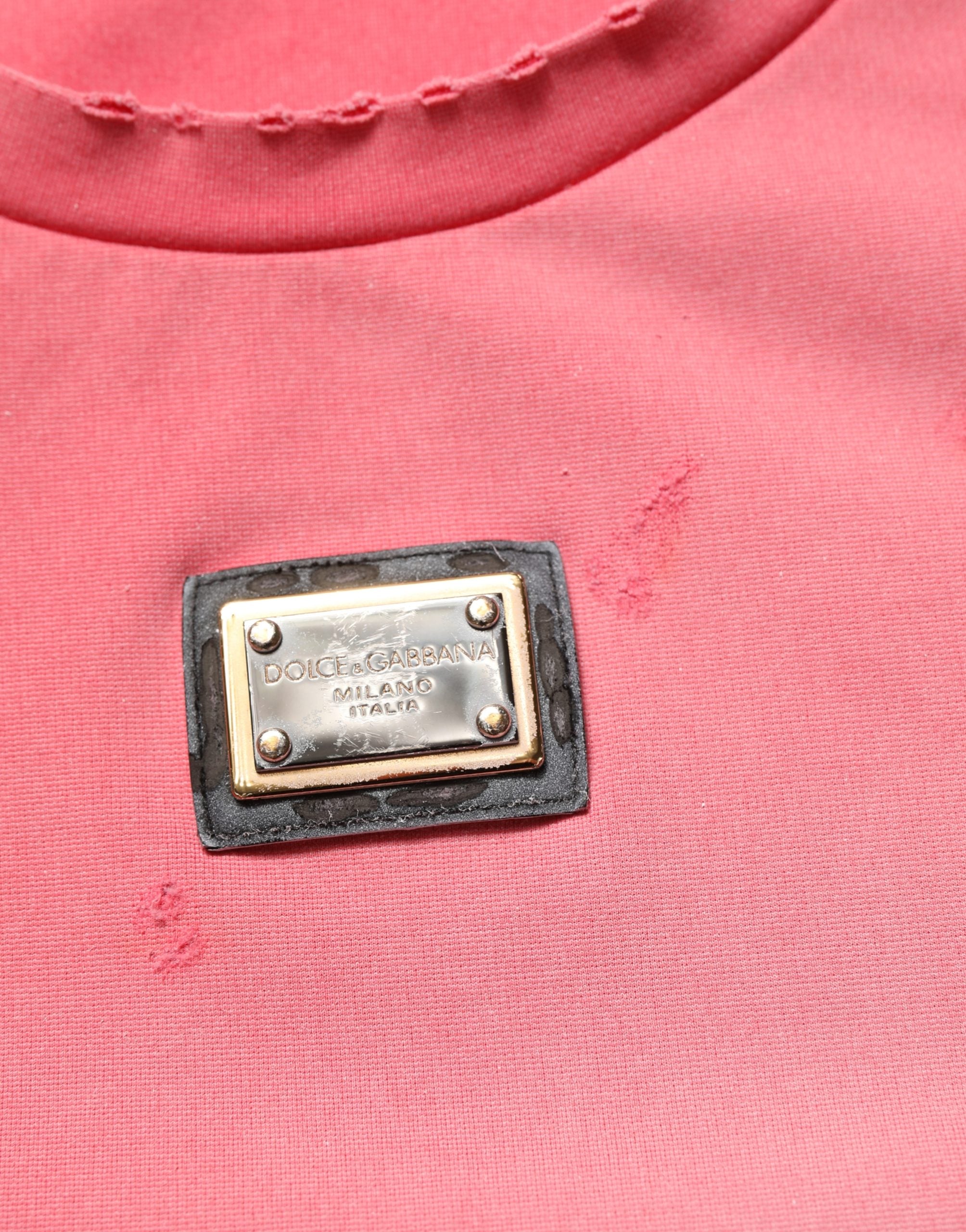 Dolce & Gabbana Pink Re-Edition Distressed Crew Neck T-shirt