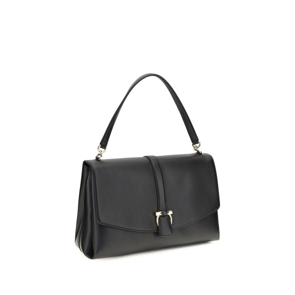 Ferragamo Black Calf Leather Bos Taurus Shoulder Bag